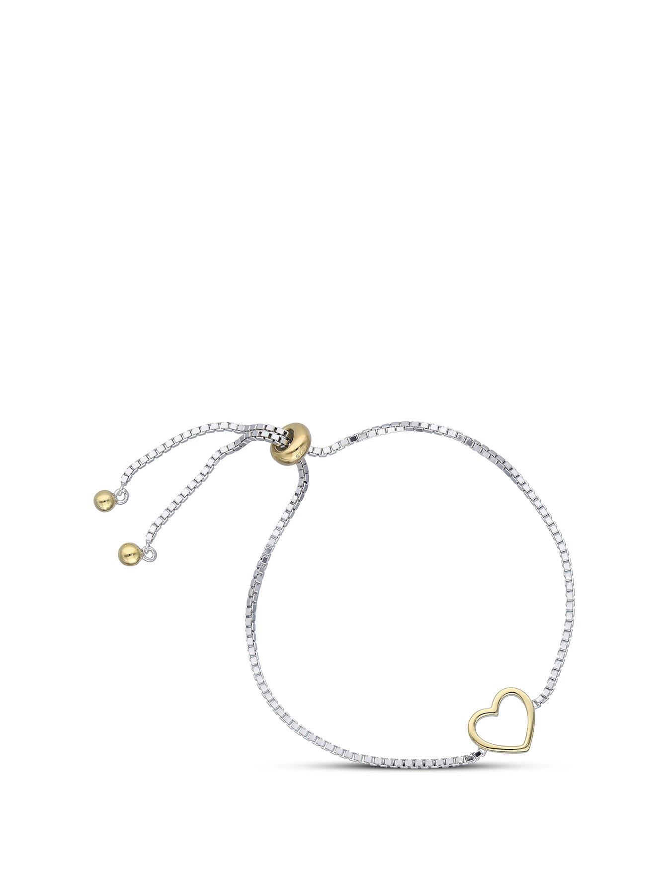 Product photograph of The Love Collection Sterling Silver Gold Plated Heart Bolo Bracelet from very.co.uk