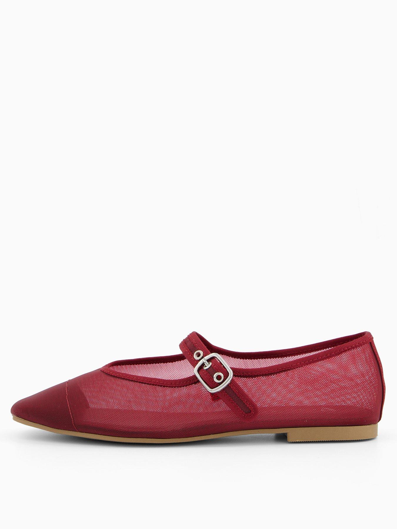 undefined Mary Jane Mesh Ballet Pumps - Burgundy