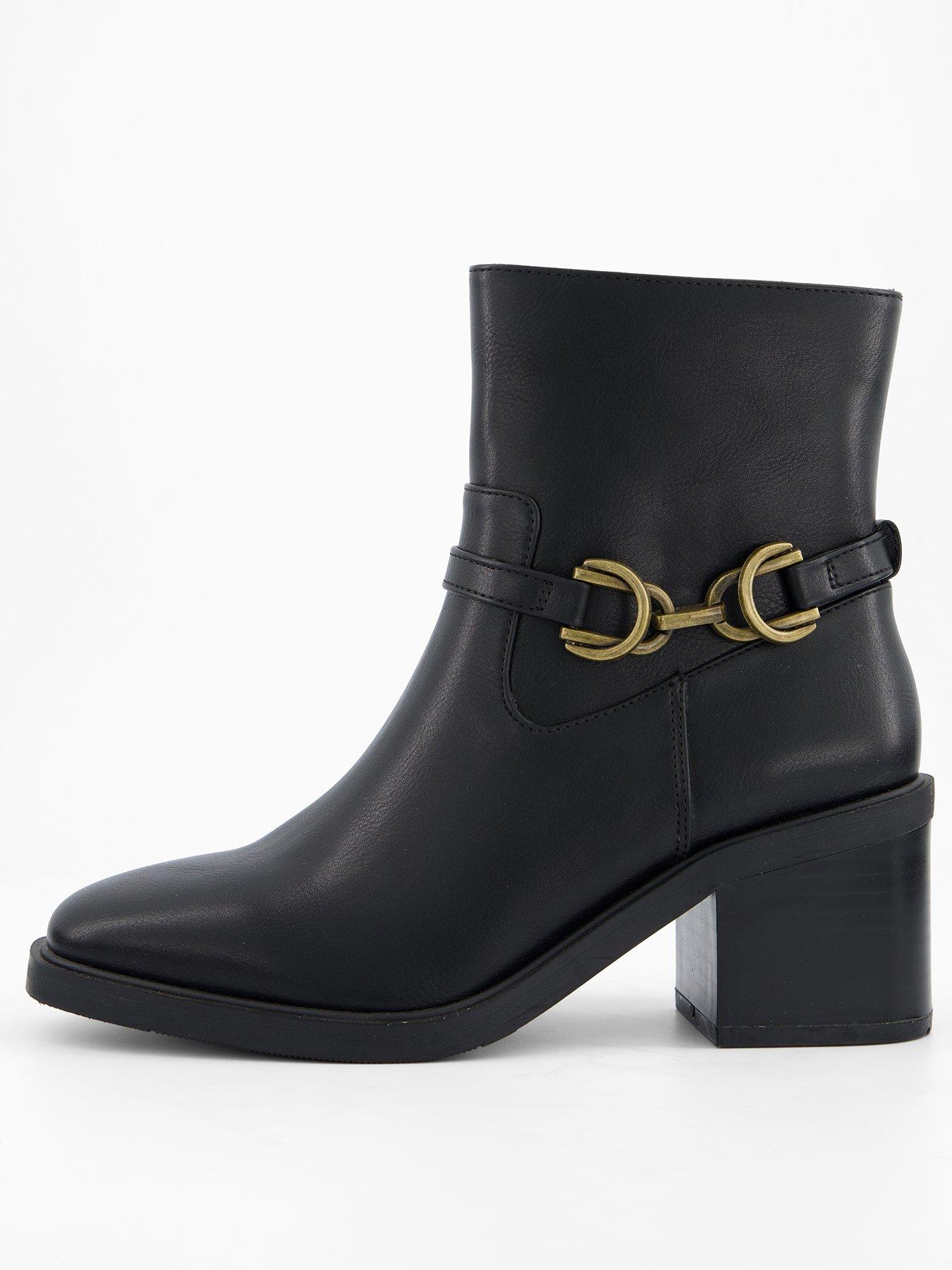 V by Very Wide Fit Buckle Block Heel Ankle Boot - Black
