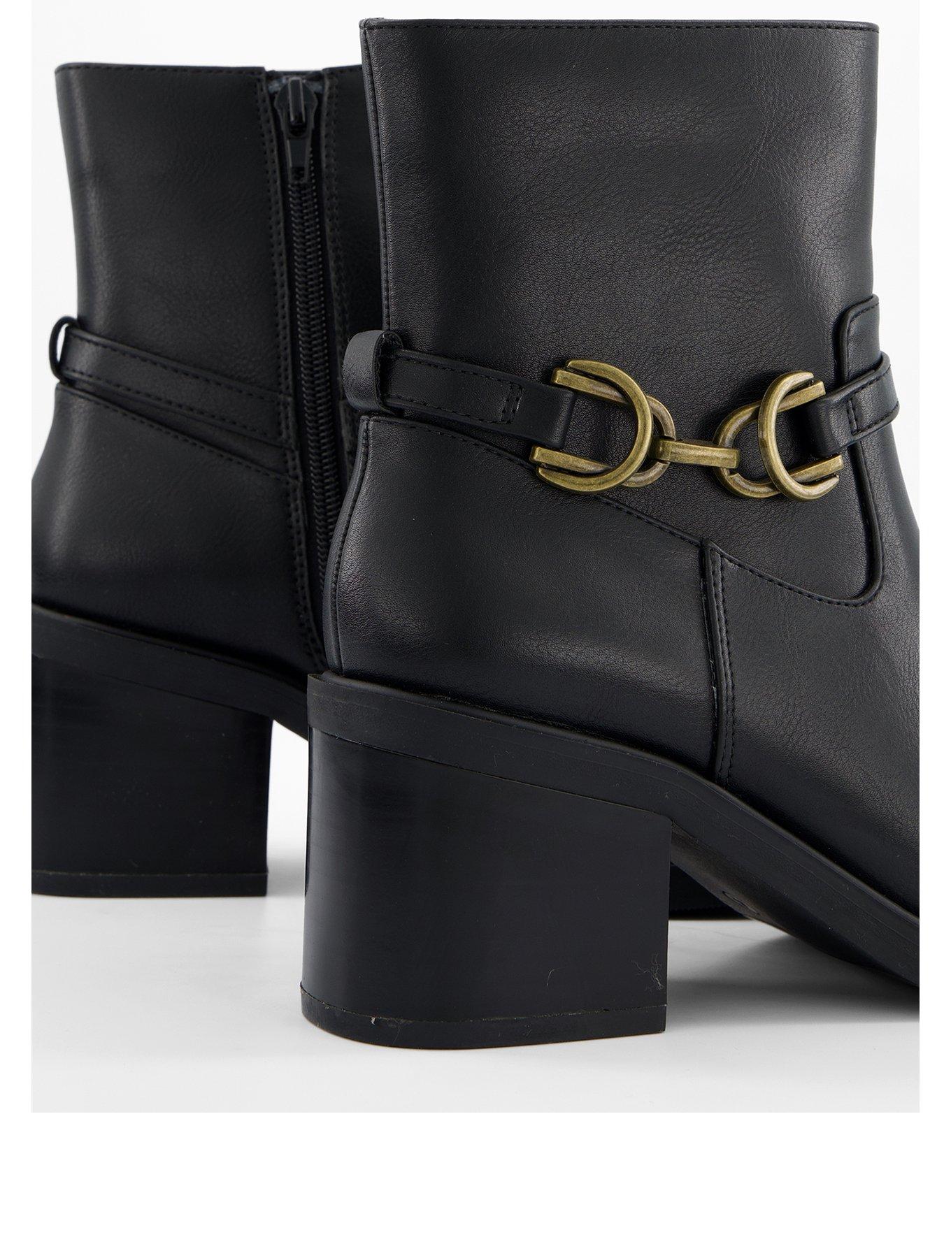 Image 3 of 7 of V by Very Wide Fit Buckle Block Heel Ankle Boot - Black
