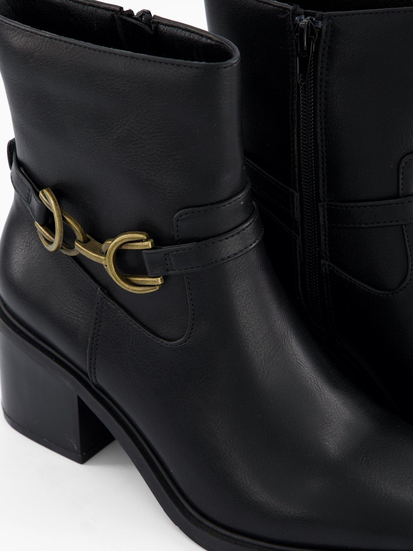 Image 6 of 7 of V by Very Wide Fit Buckle Block Heel Ankle Boot - Black