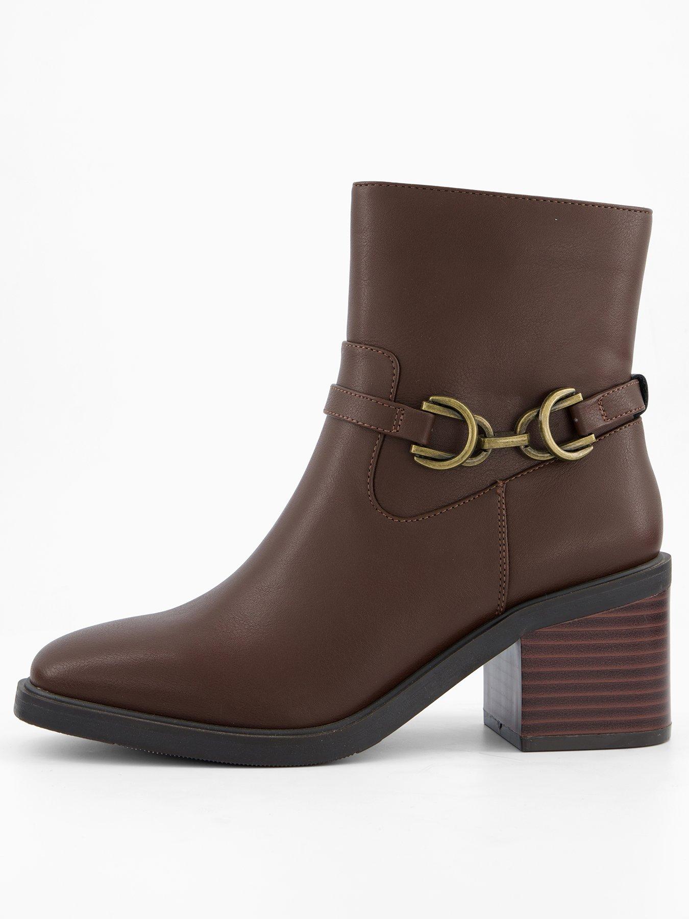 V by Very Wide Fit Buckle Block Heel Ankle Boots - Brown