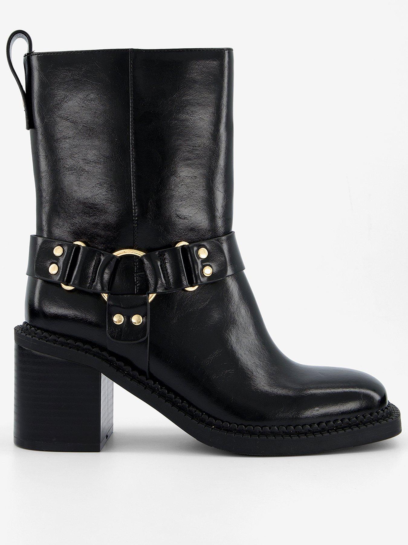 undefined Mid Calf Low Block Biker Boot