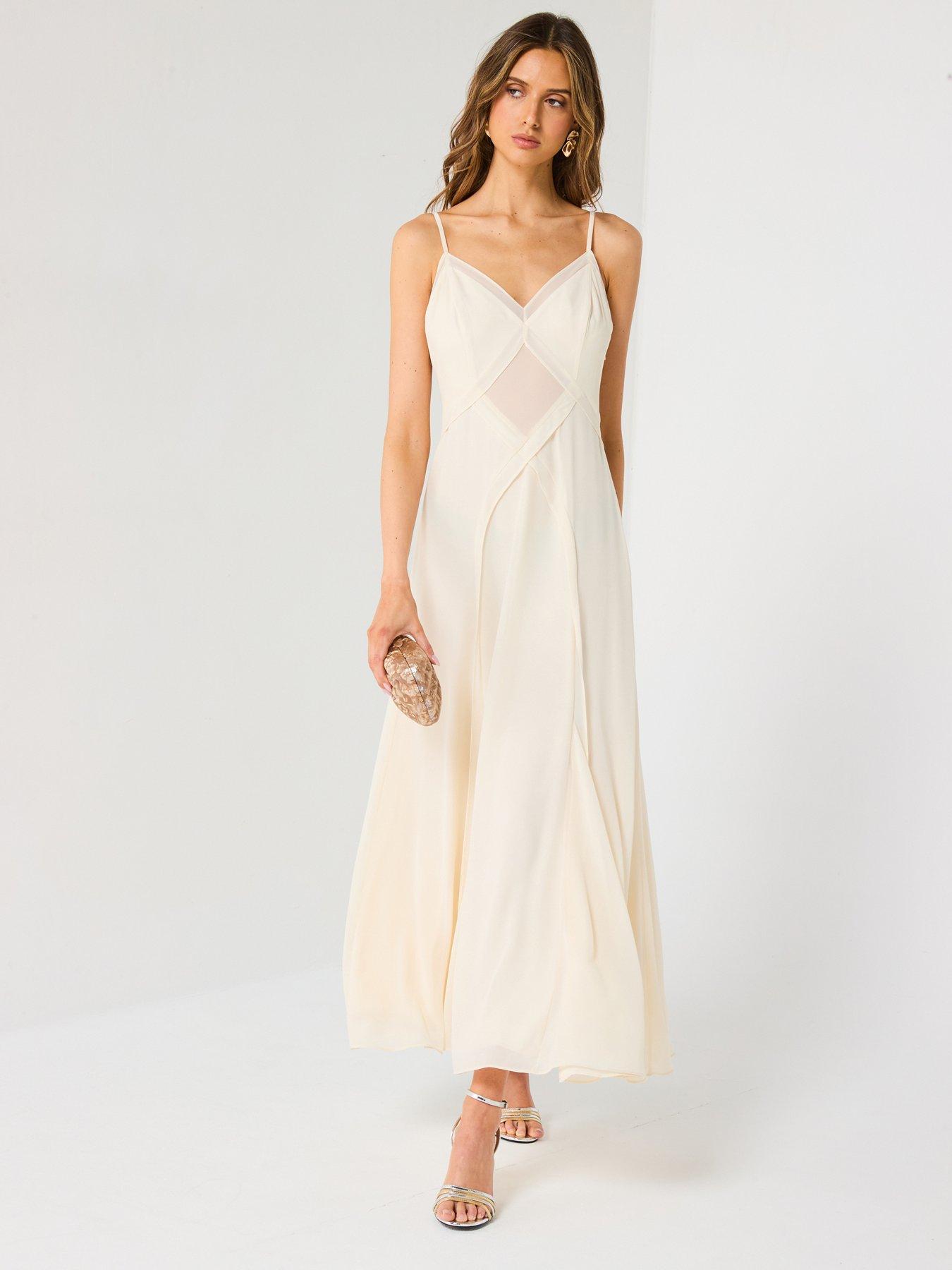 undefined Floria Criss Cross Godet Midi Dress - Cream