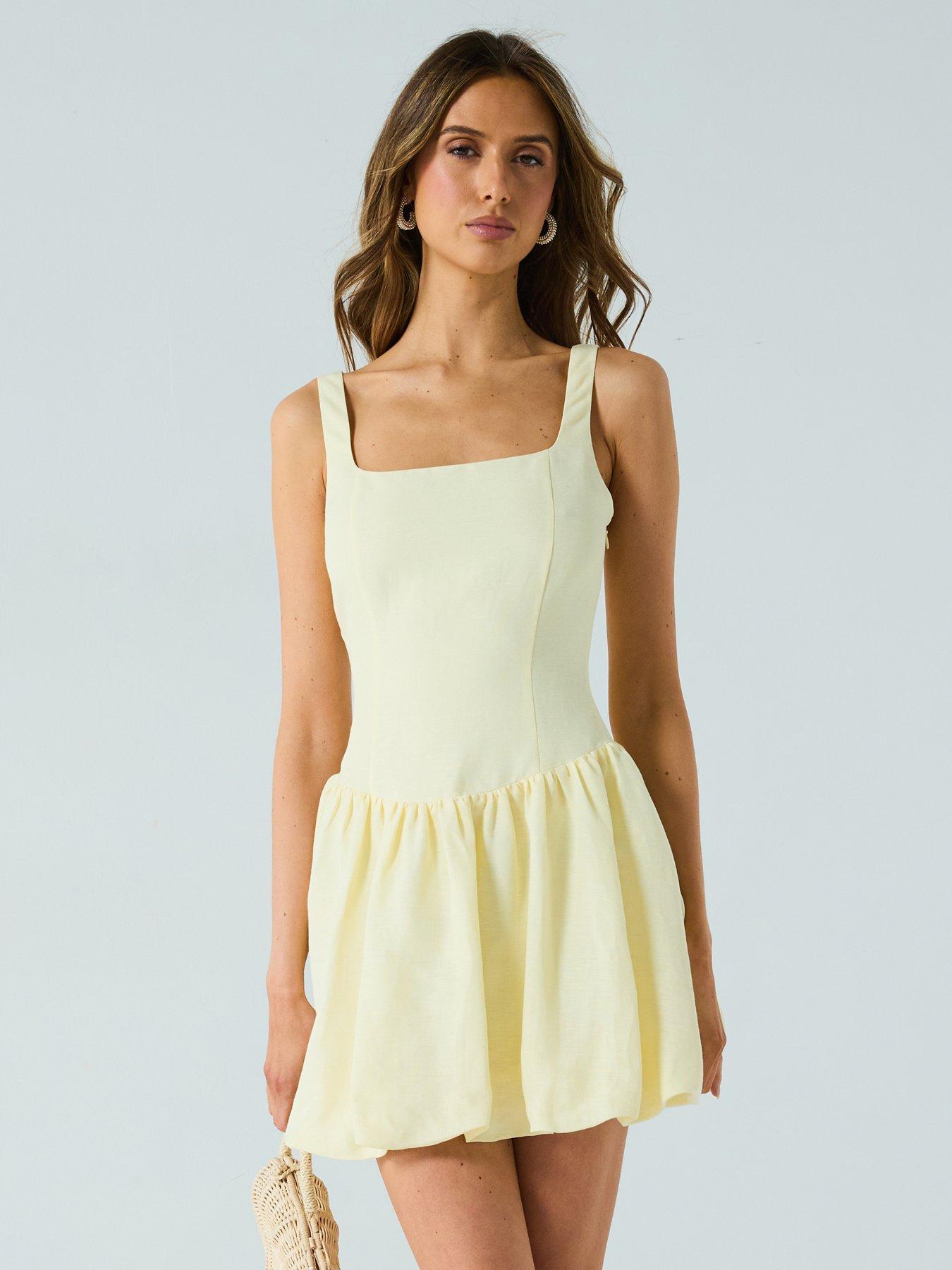 undefined Heidi Petite Bubble Hem Mini Dress- Yellow
