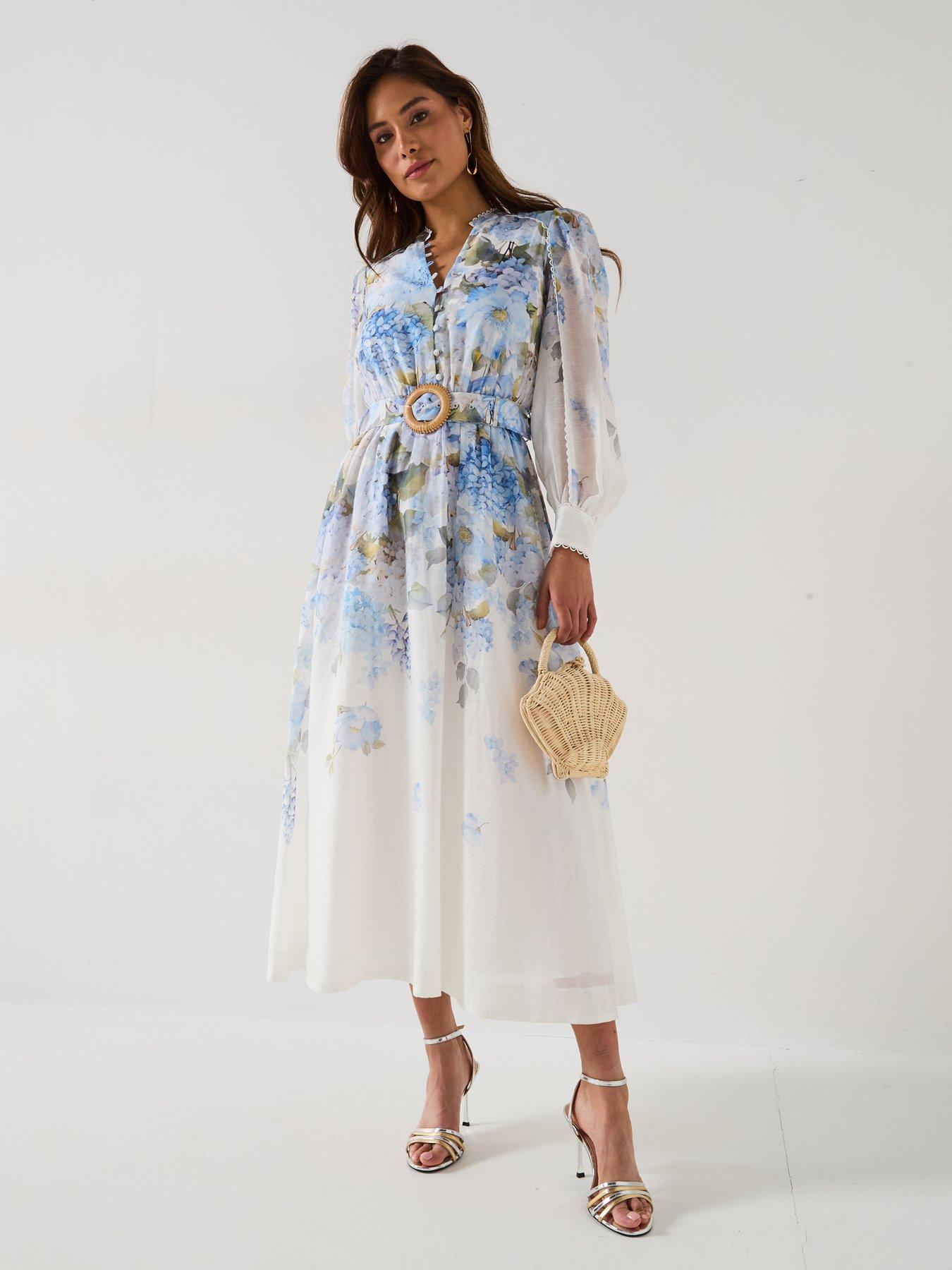 undefined Peyton Trim Detail Midi Dress - Blue