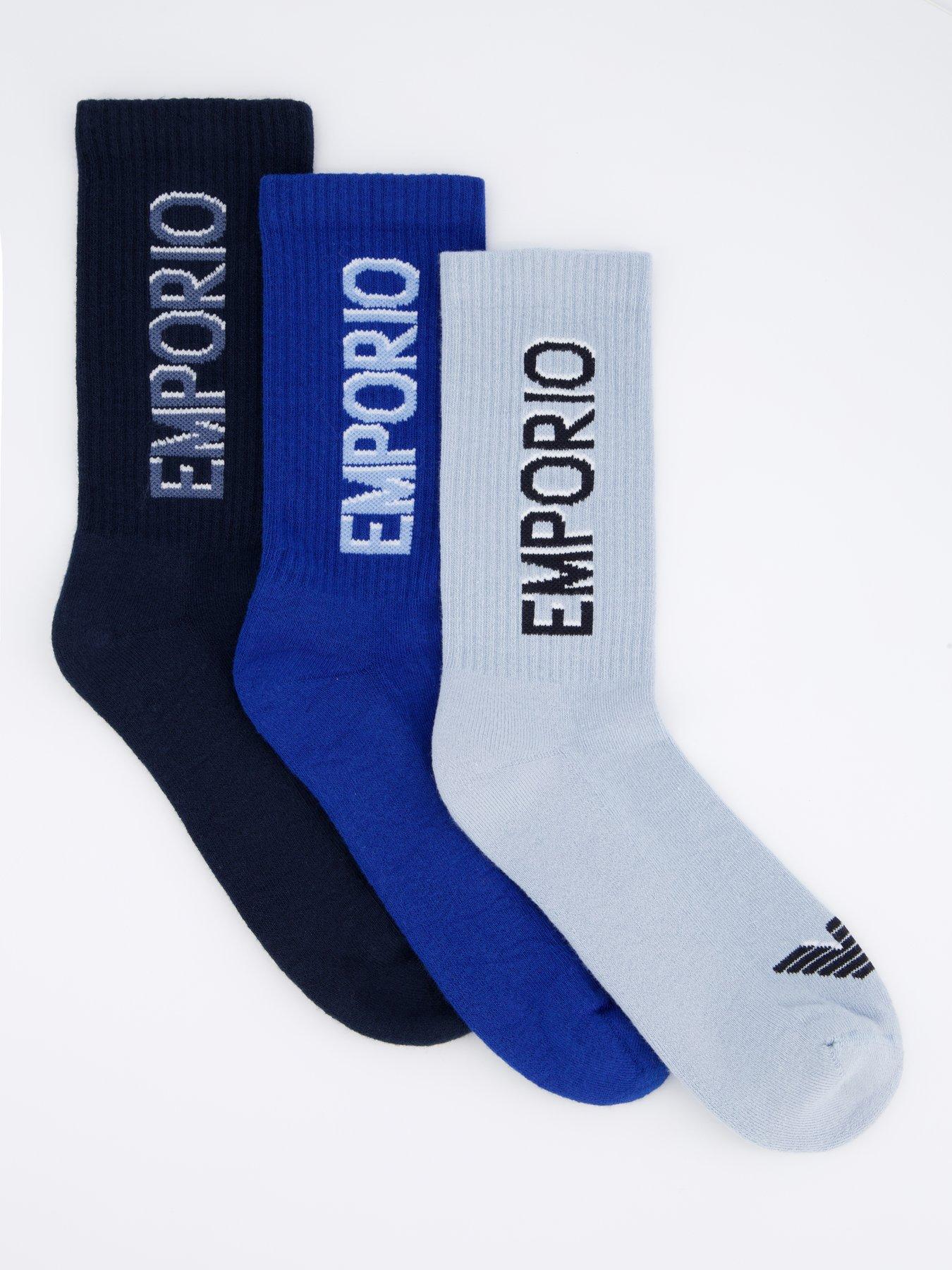 undefined 3 Pack Crew Socks - Blue/Black