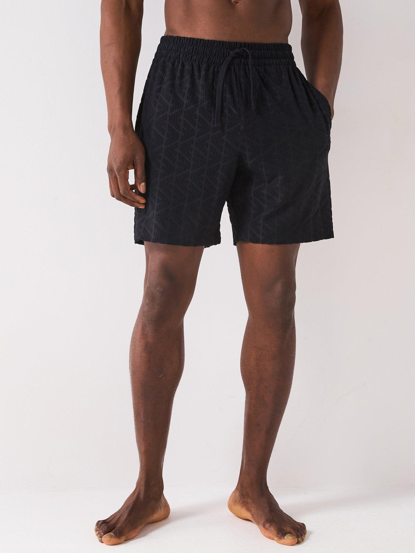 undefined Terry Tonal Printed Bermuda Shorts - Black