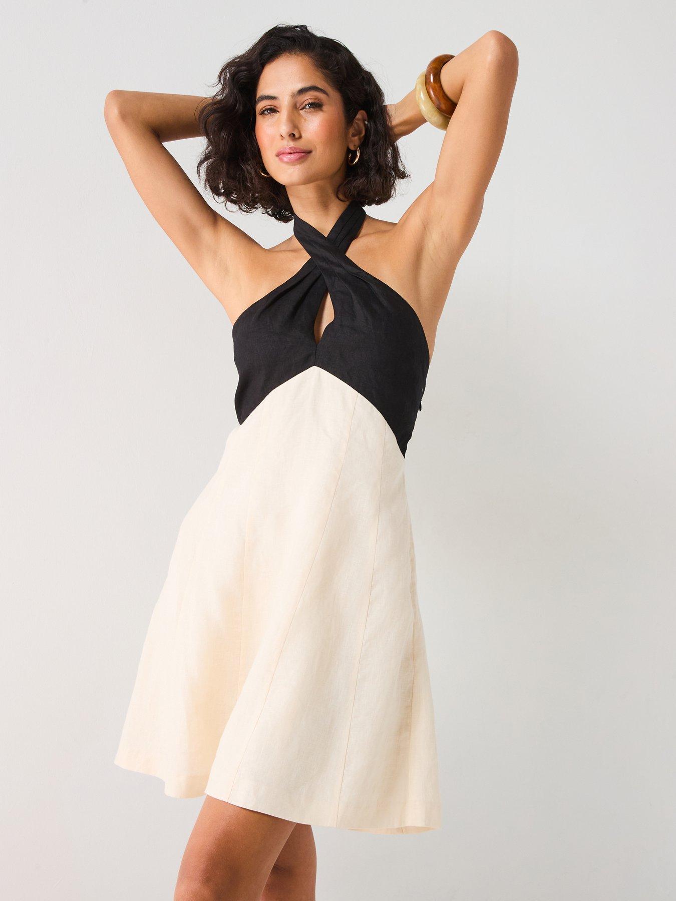 undefined Lea Contrast Halter Neck Mini Dress - Multi