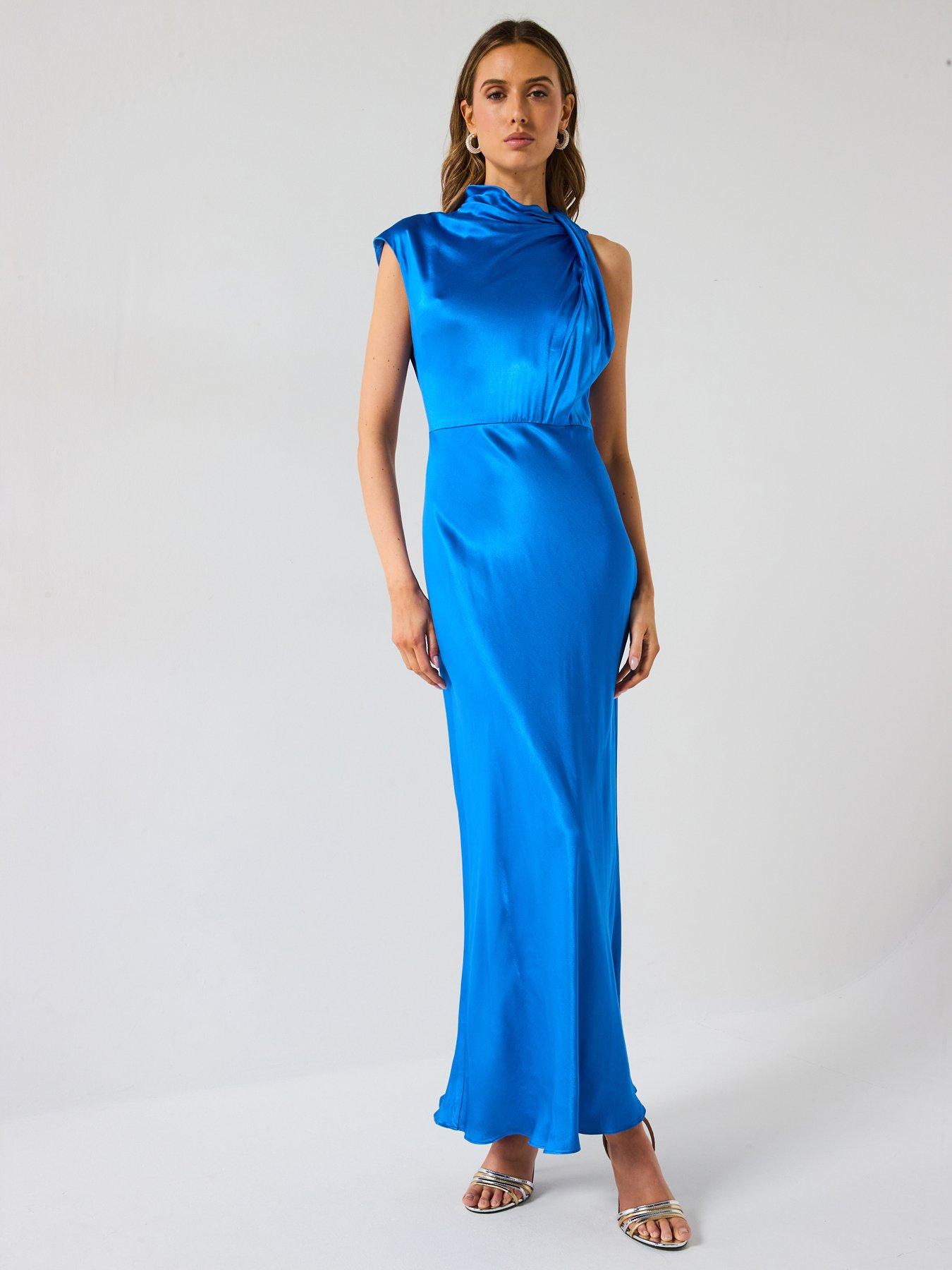 undefined Sienna High Neck Satin Maxi Dress - Blue