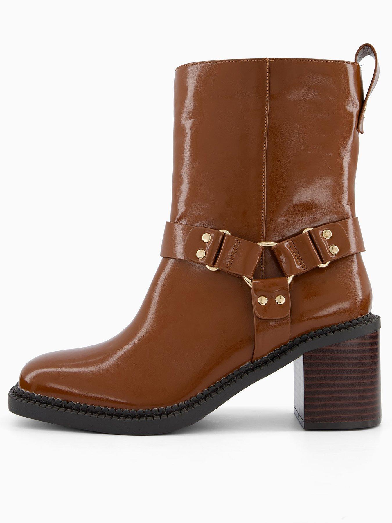 undefined Mid Calf Low Block Biker Boot