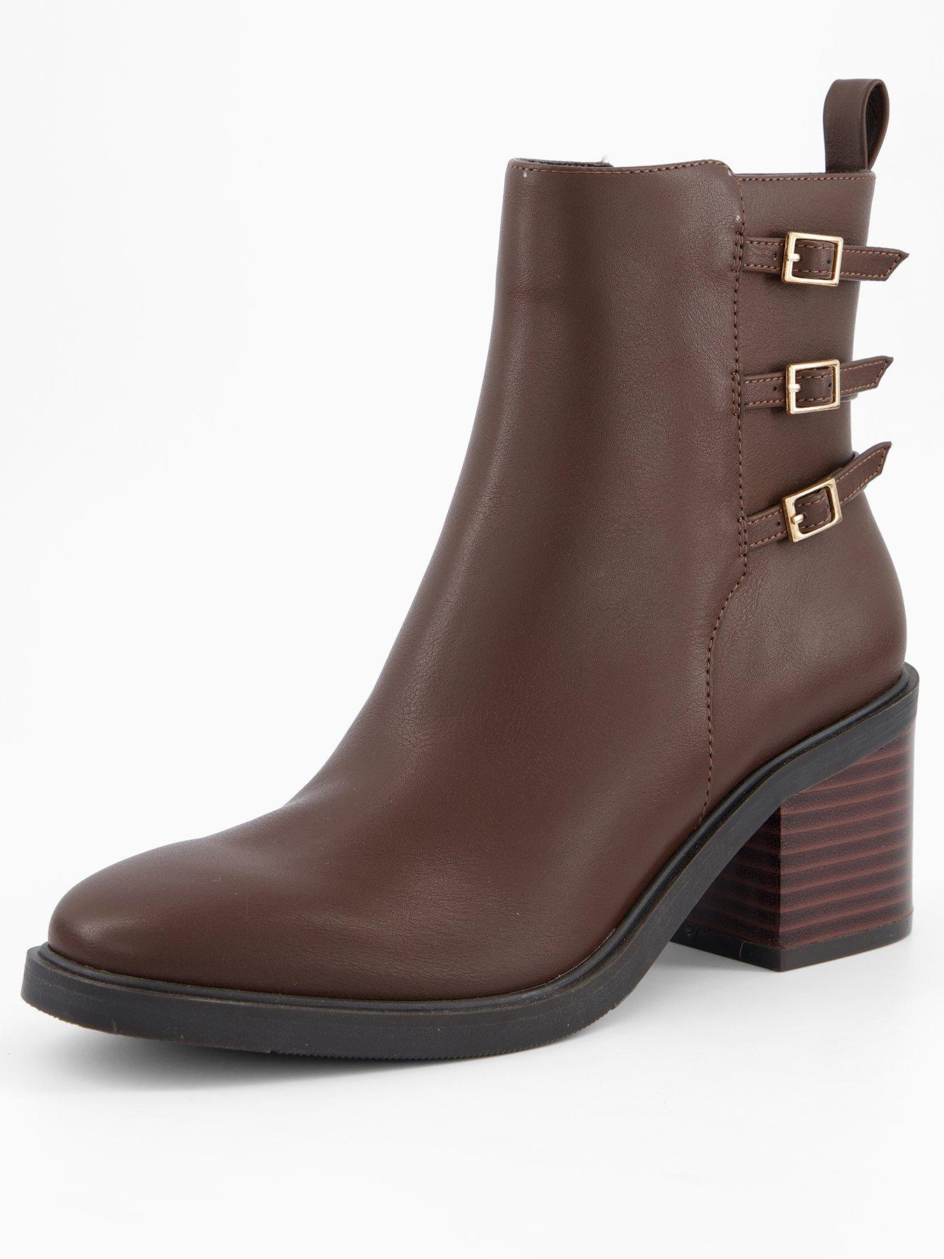 Image 2 of 7 of V by Very Triple Buckle Block Heel Ankle Boot - Brown
