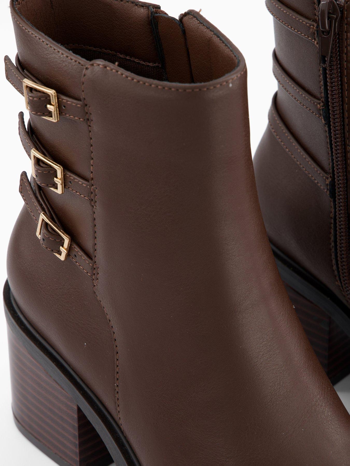 Image 5 of 7 of V by Very Triple Buckle Block Heel Ankle Boot - Brown