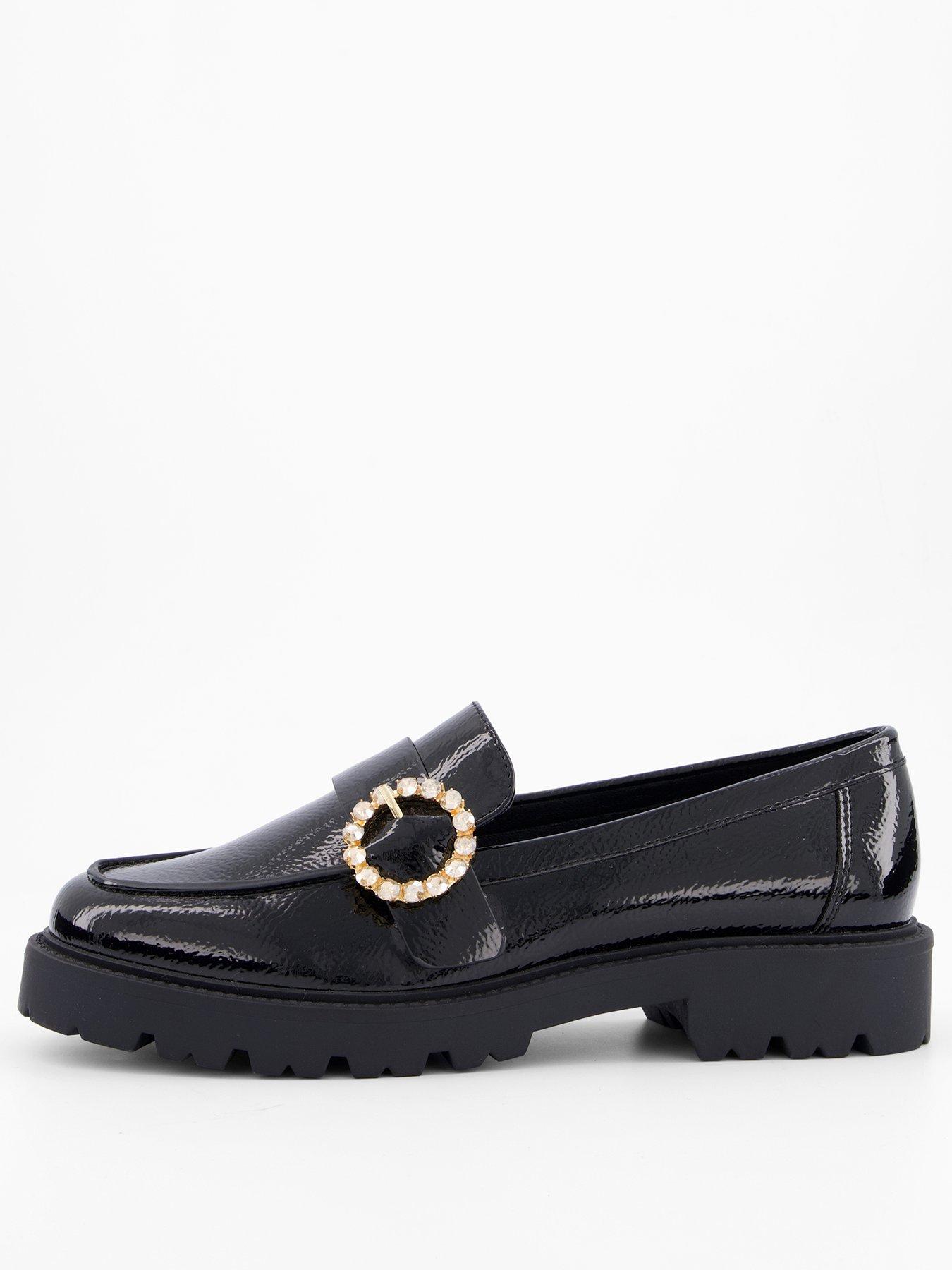 undefined Chunky Loafer With Diamante Buckle - Black