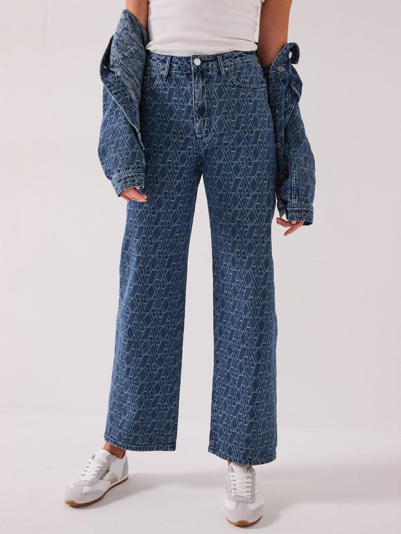 undefined Logo Jacquard 5 Pocket Jean - Blue