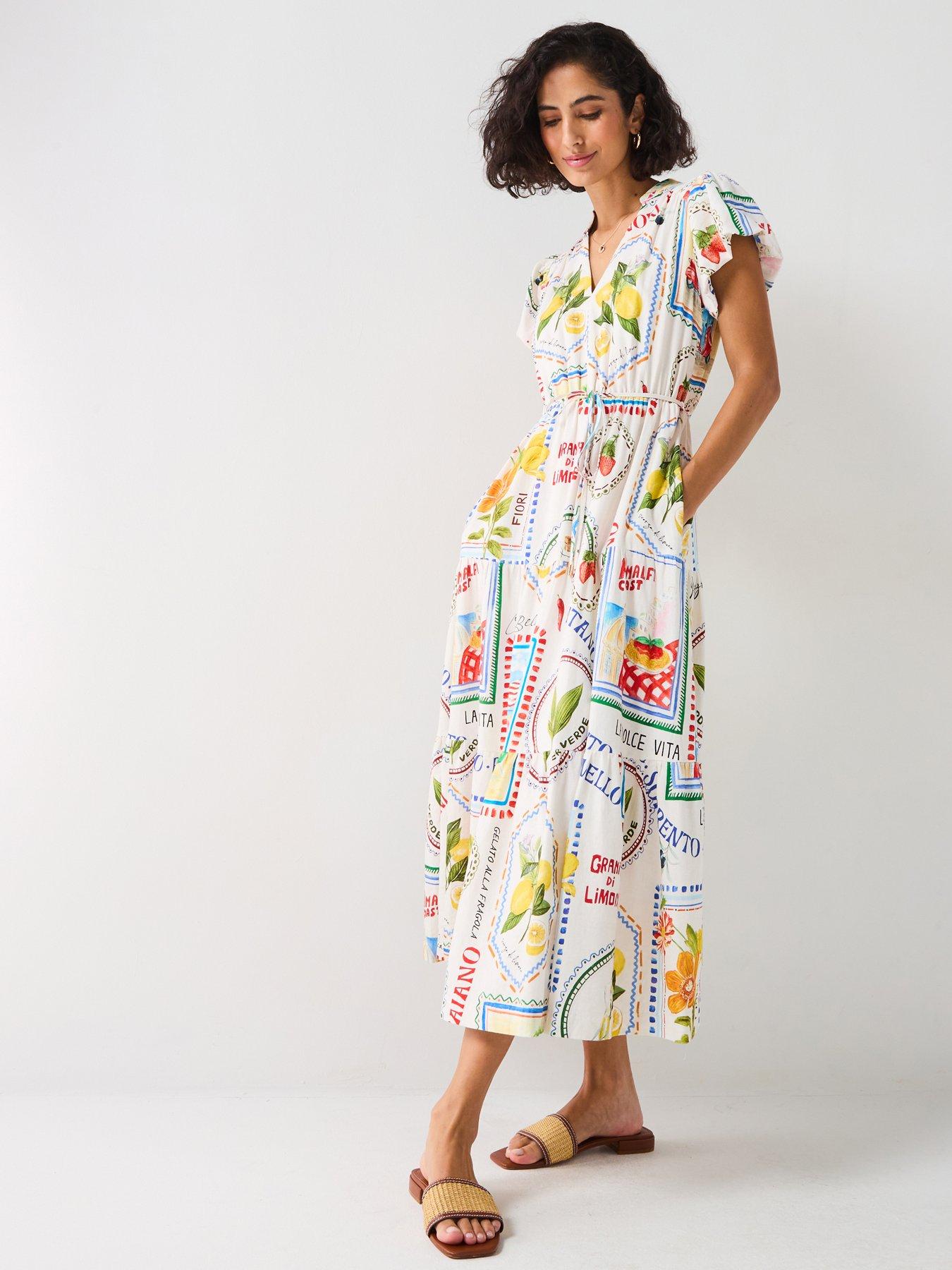 Image 1 of 5 of Forever New Jacqueline Puff Sleeve Tiered Midi Dress - Multi