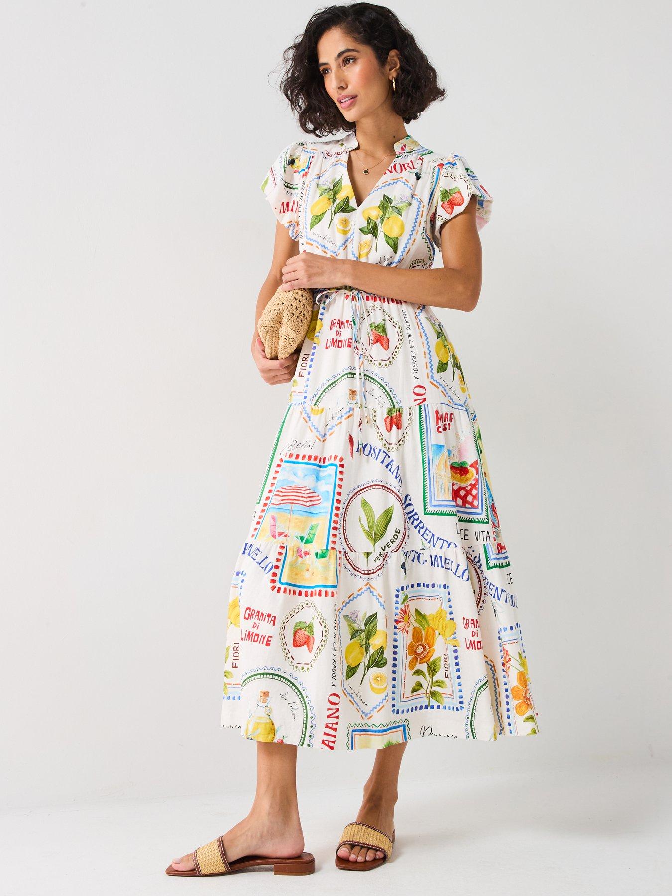 Image 3 of 5 of Forever New Jacqueline Puff Sleeve Tiered Midi Dress - Multi