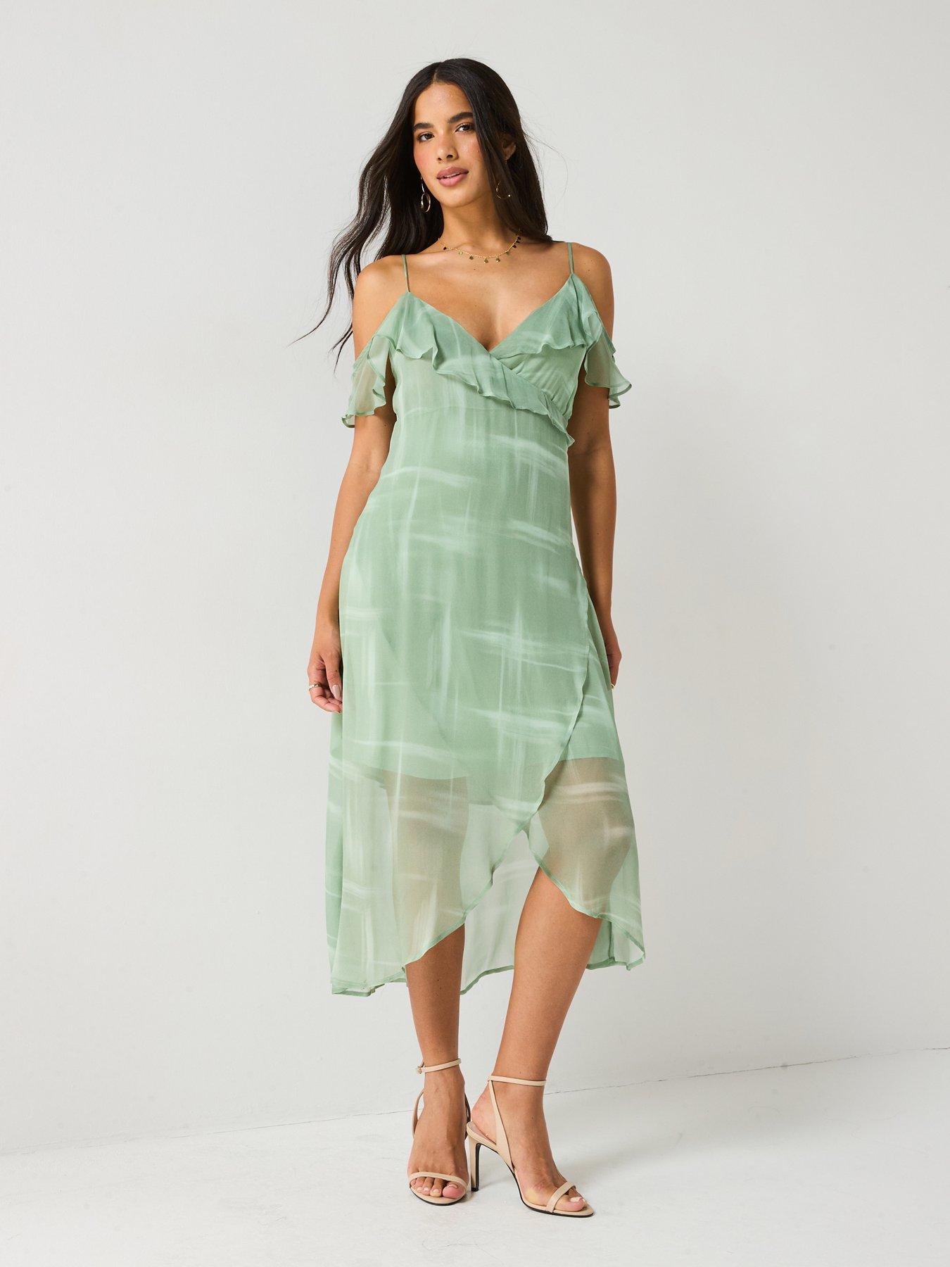 undefined Chiffon Printed Dress - Green