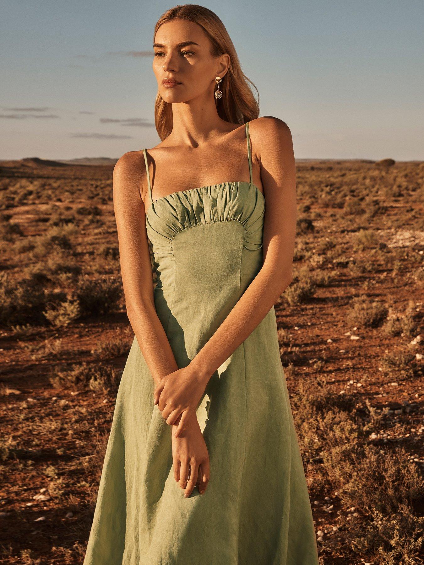 undefined Camilla Strappy Ruched Midi Dress - Green