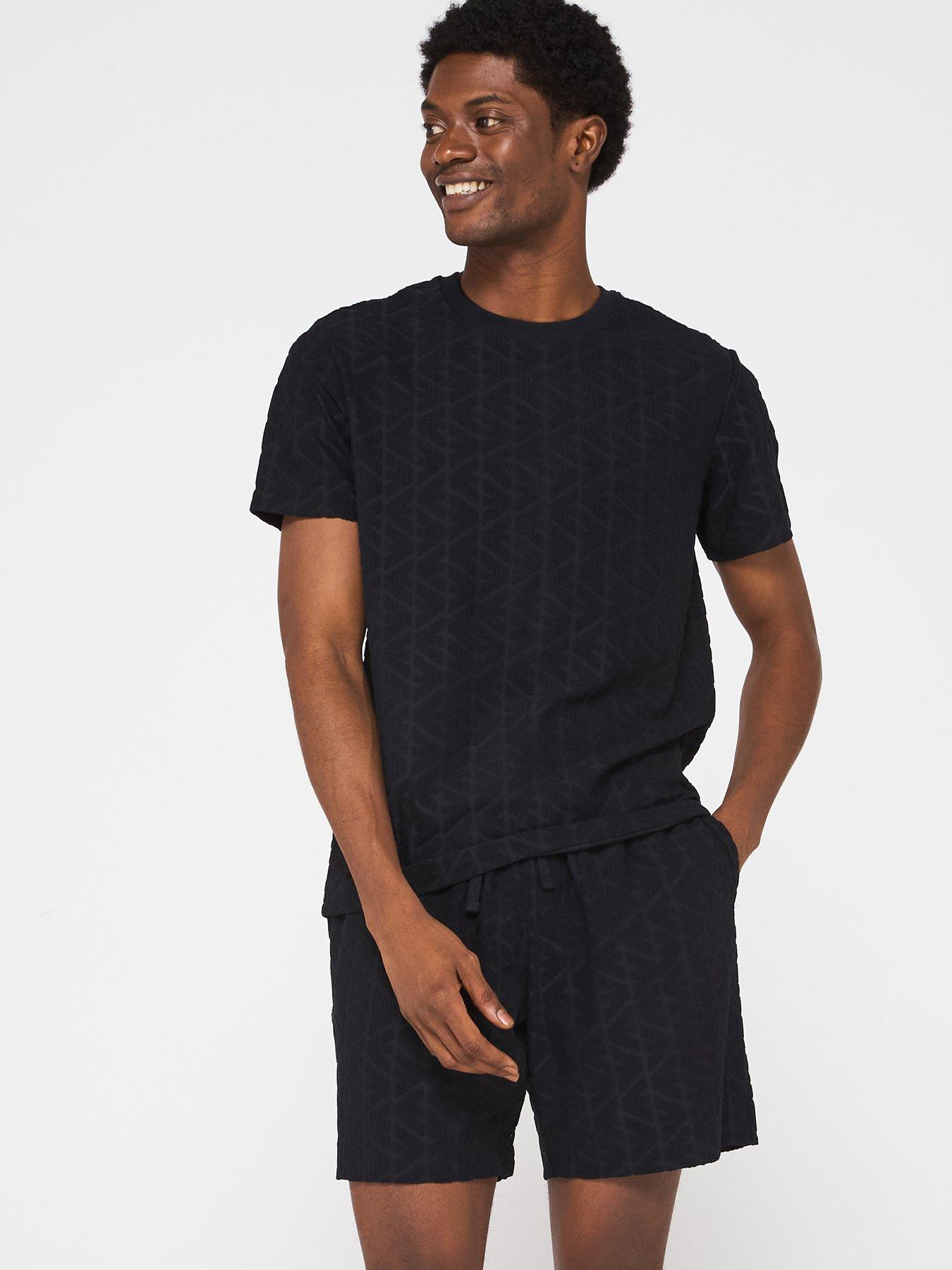undefined Terry Tonal Printed Crew Neck T-Shirt - Black