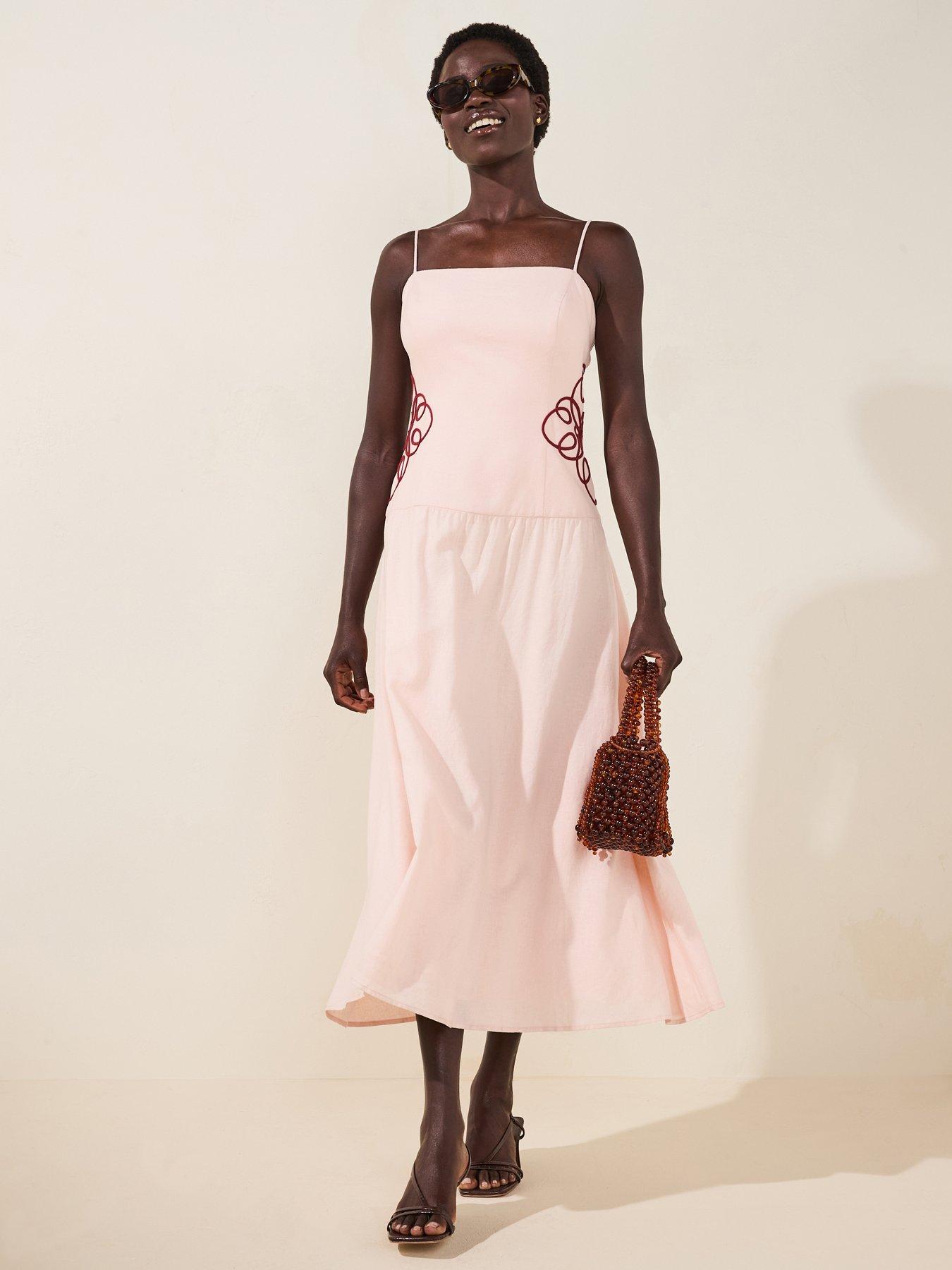 Image of Forever New Arabelle Applique Linen Midi Dress - Pink