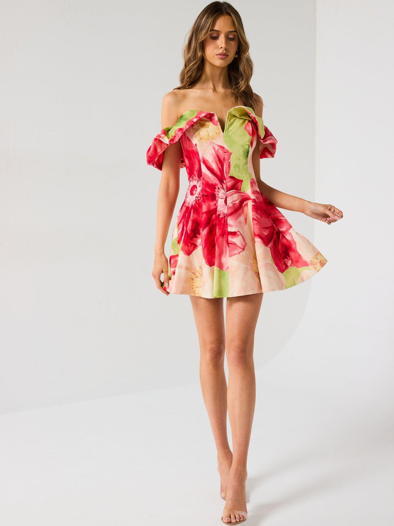 Forever New: Zahli Ruffle Off Shoulder Mini Dress - Multi
