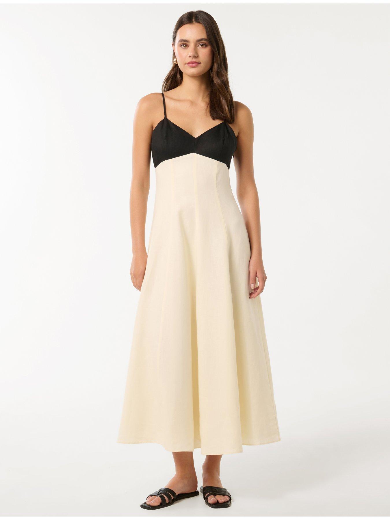 undefined Ada Contrast Linen Midi Dress - Multi