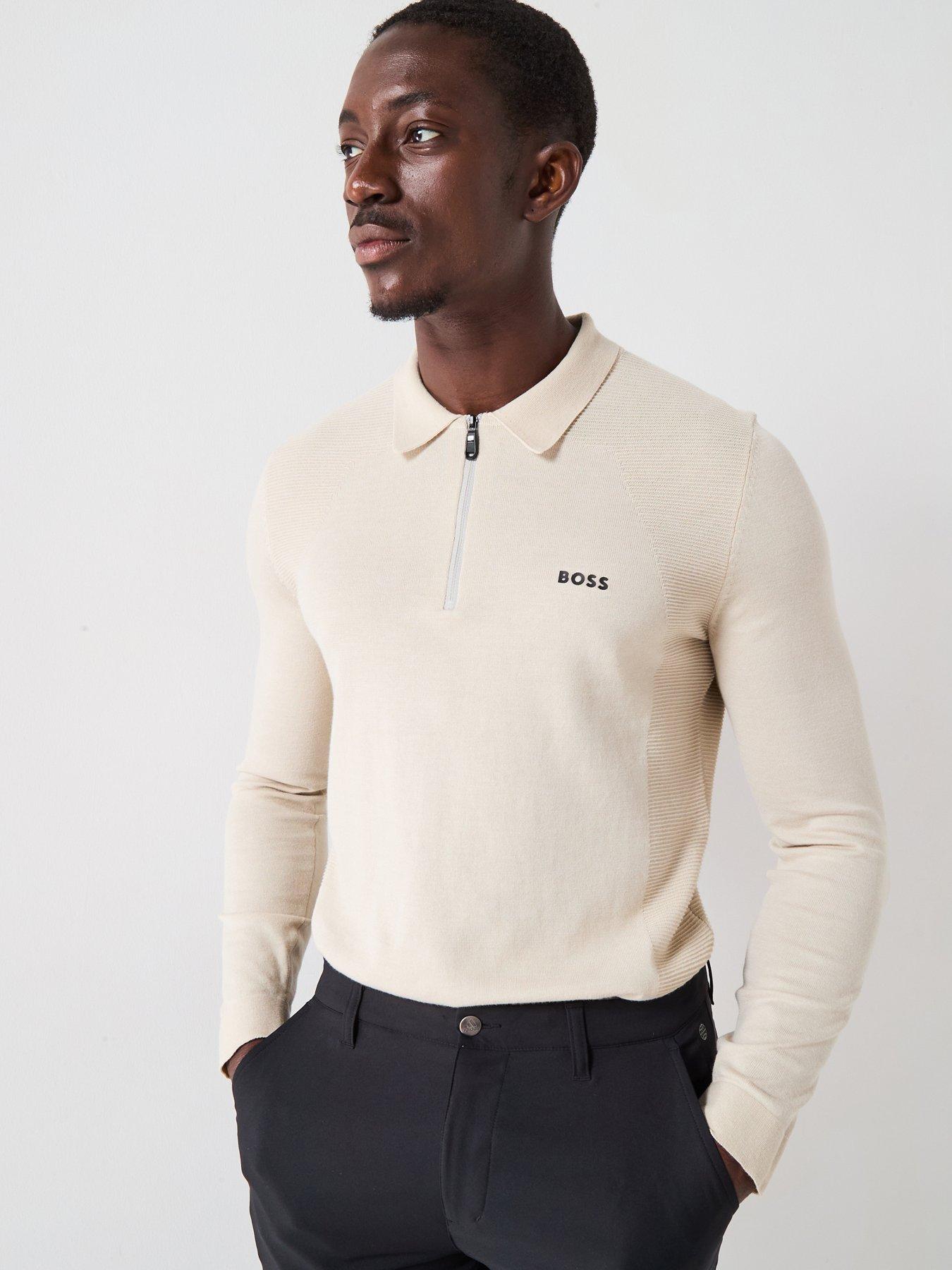 undefined Mens Golf Momentum Lite Long Sleeve Polo - Beige