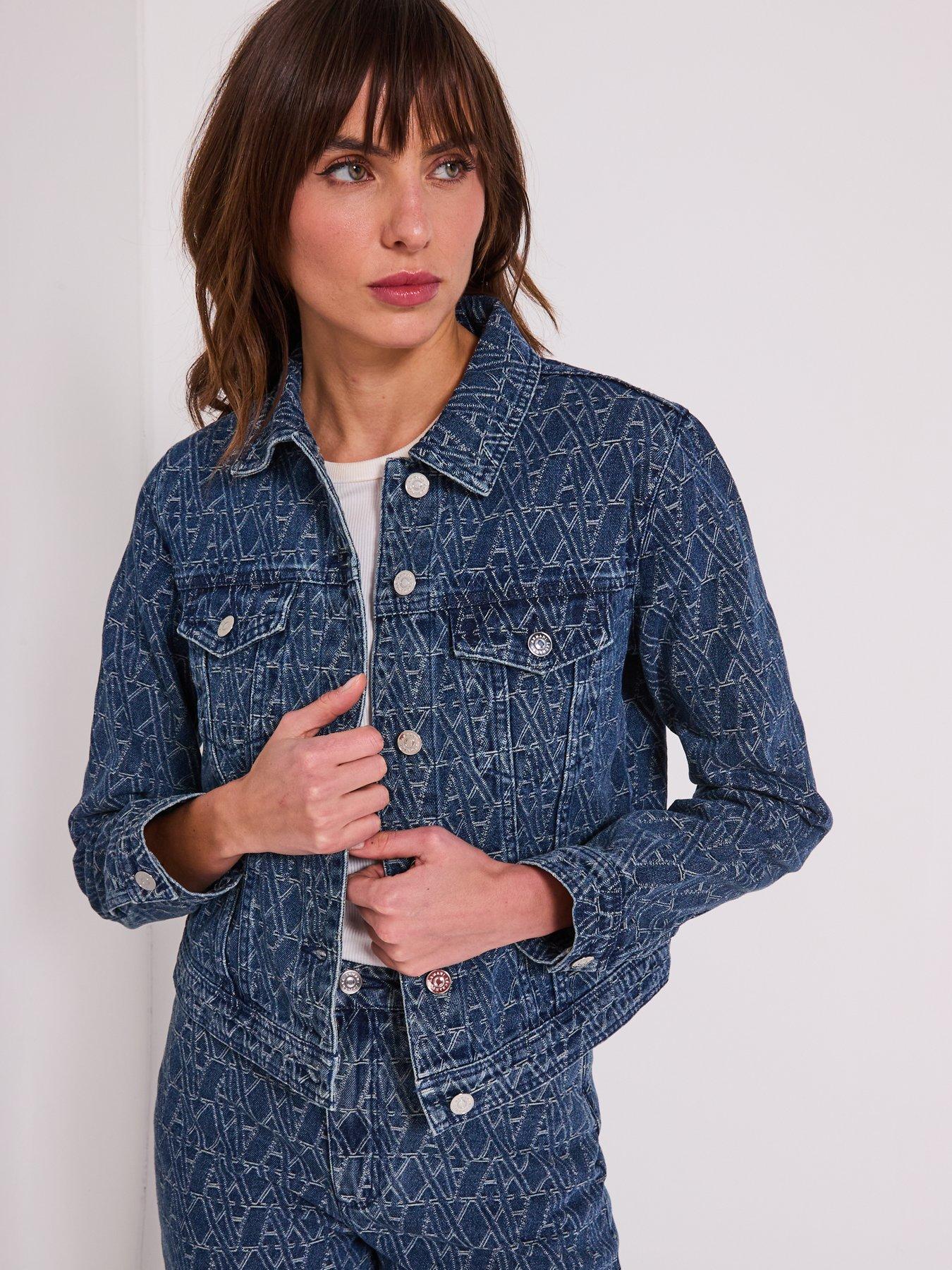 Armani Exchange Logo Jacquard Denim Jacket, Blue, Size L, Women