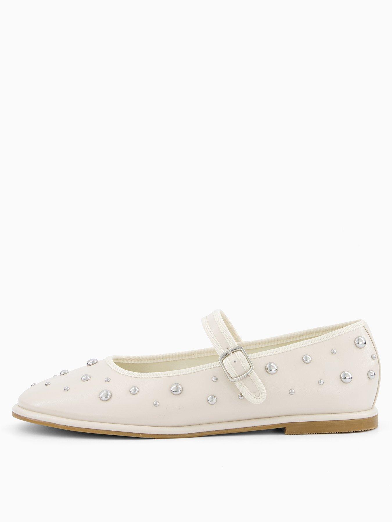 undefined Mary Jane Ballet Pump With Studs - Cream