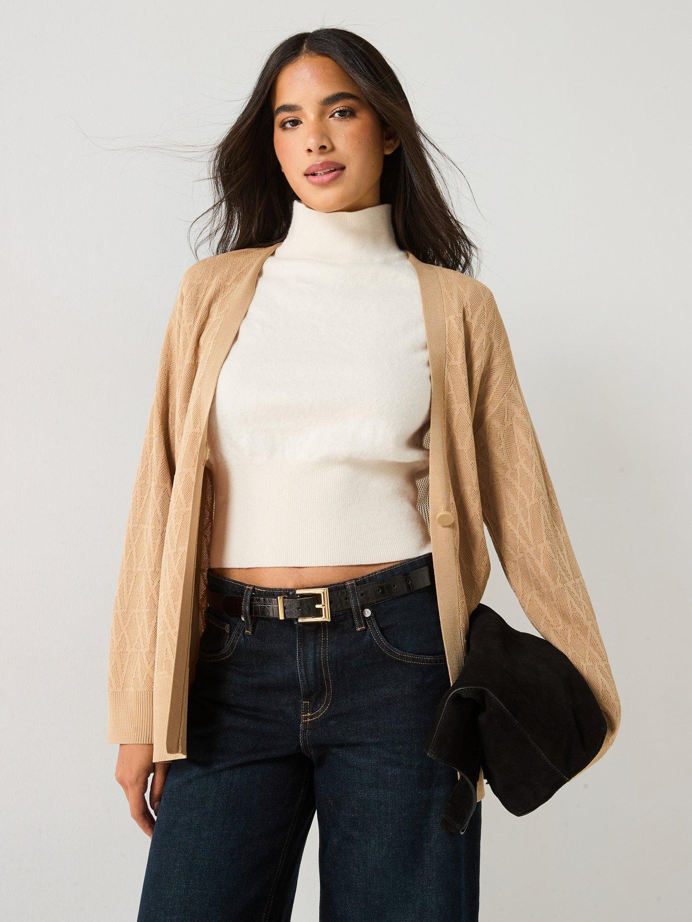 Image 5 of 5 of Armani Exchange Knitted Viscose Logo Cardigan - Beige