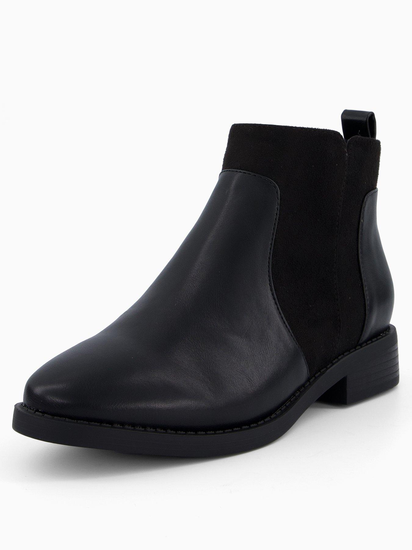 V by Very Extra Wide Fit Flat Ankle Boots Black Very