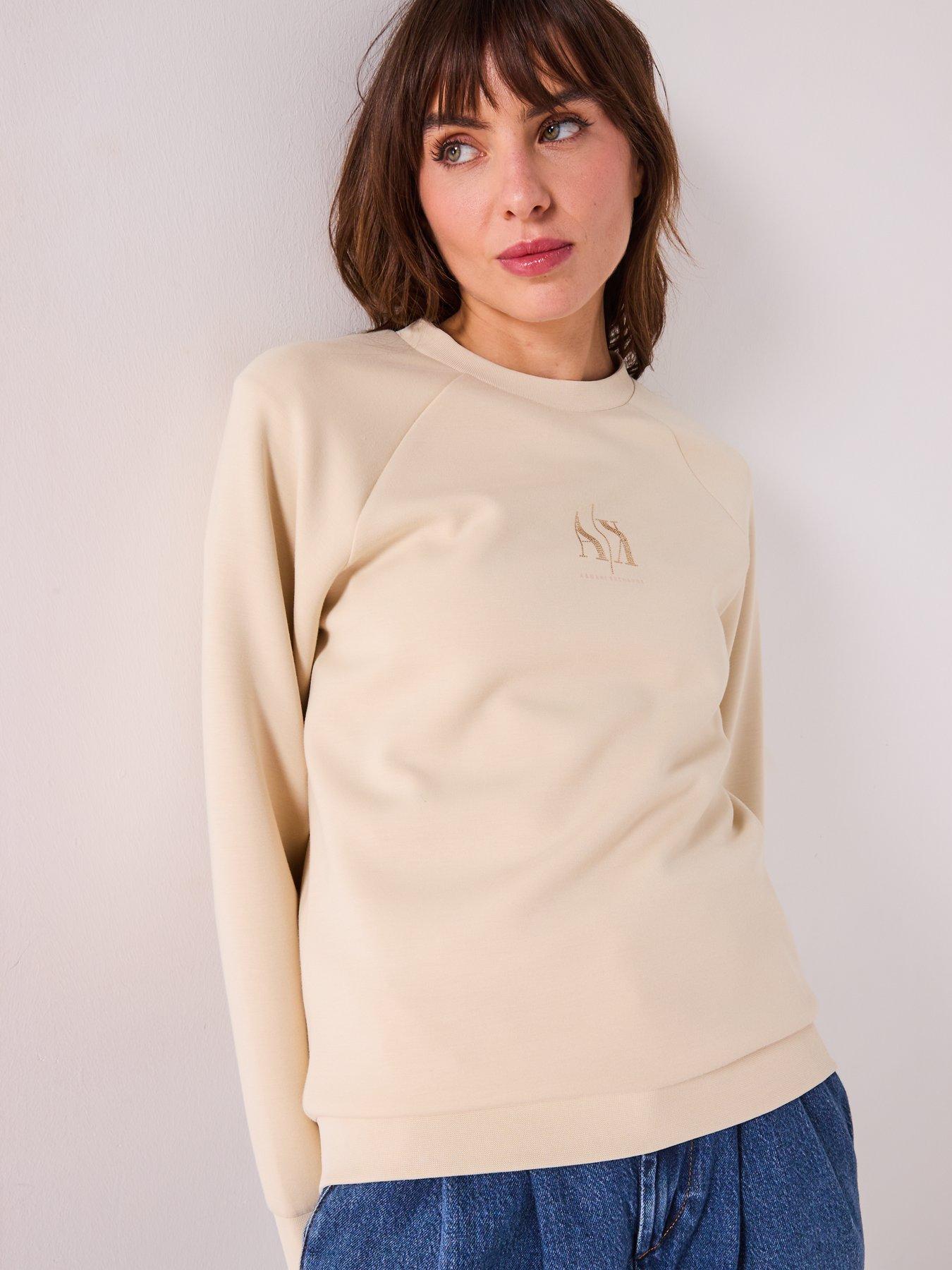 Armani Exchange Logo Sweatshirt - Beige, Beige, Size S, Women