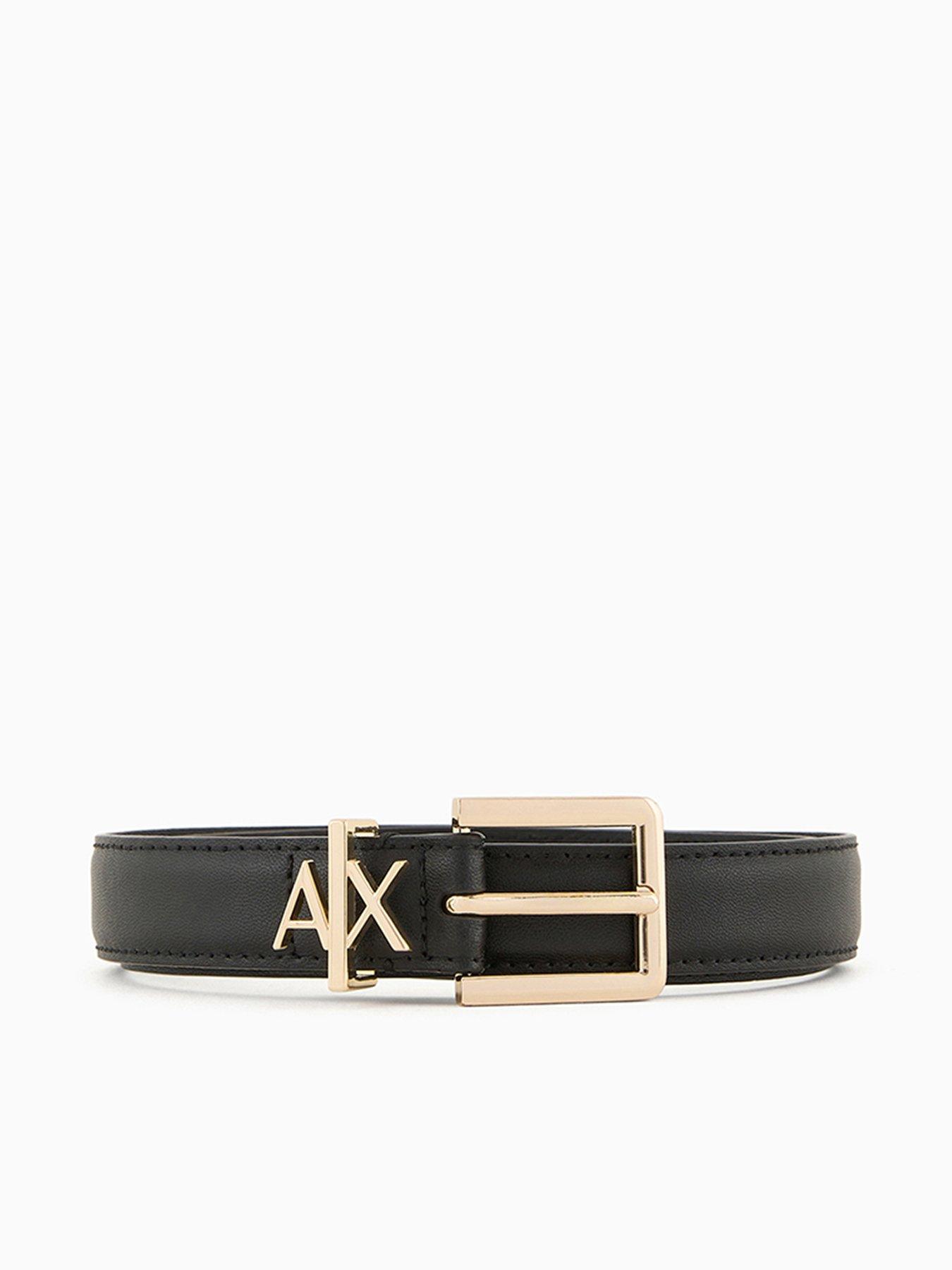 Armani Exchange Metal Logo Belt, Black, Size 85, Women