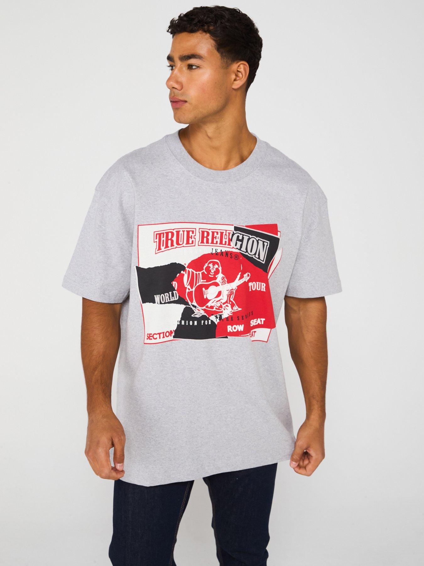undefined Short Sleeve Torn Logo T-Shirt - Grey