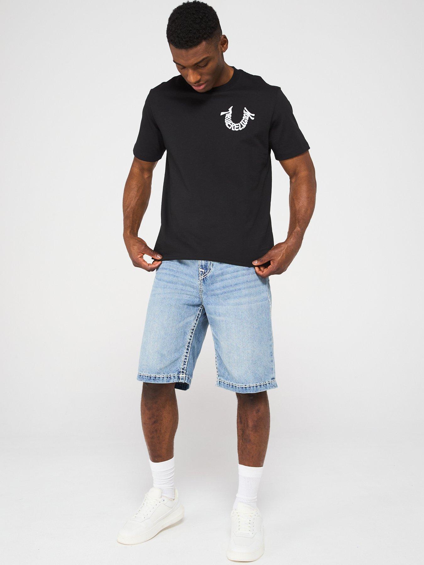 Image 3 of 5 of TRUE RELIGION Vinny Super T Flap Wide Fit Shorts - Light Blue