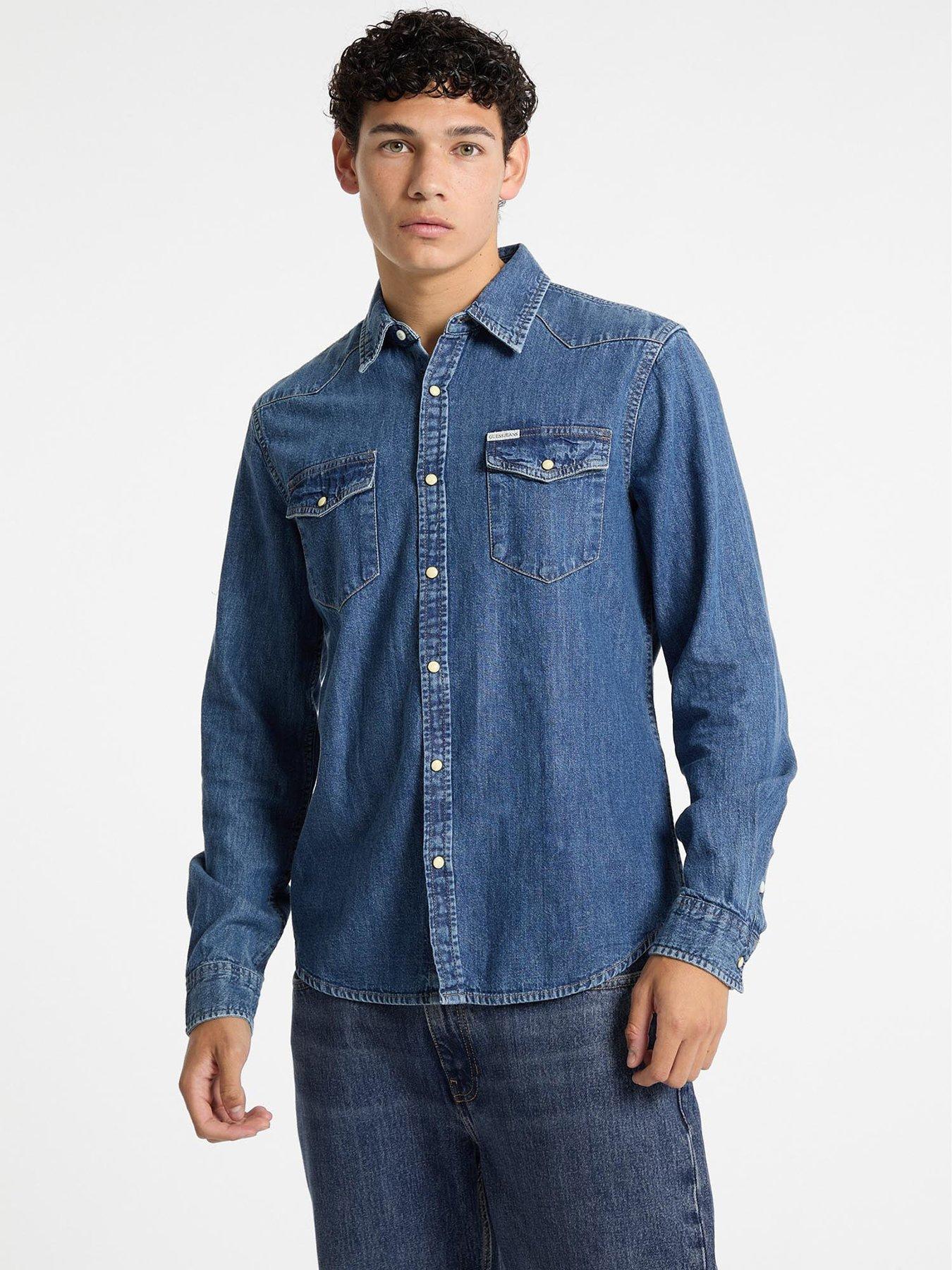 undefined Jeans Slim Long Sleeve Denim Shirt- Blue