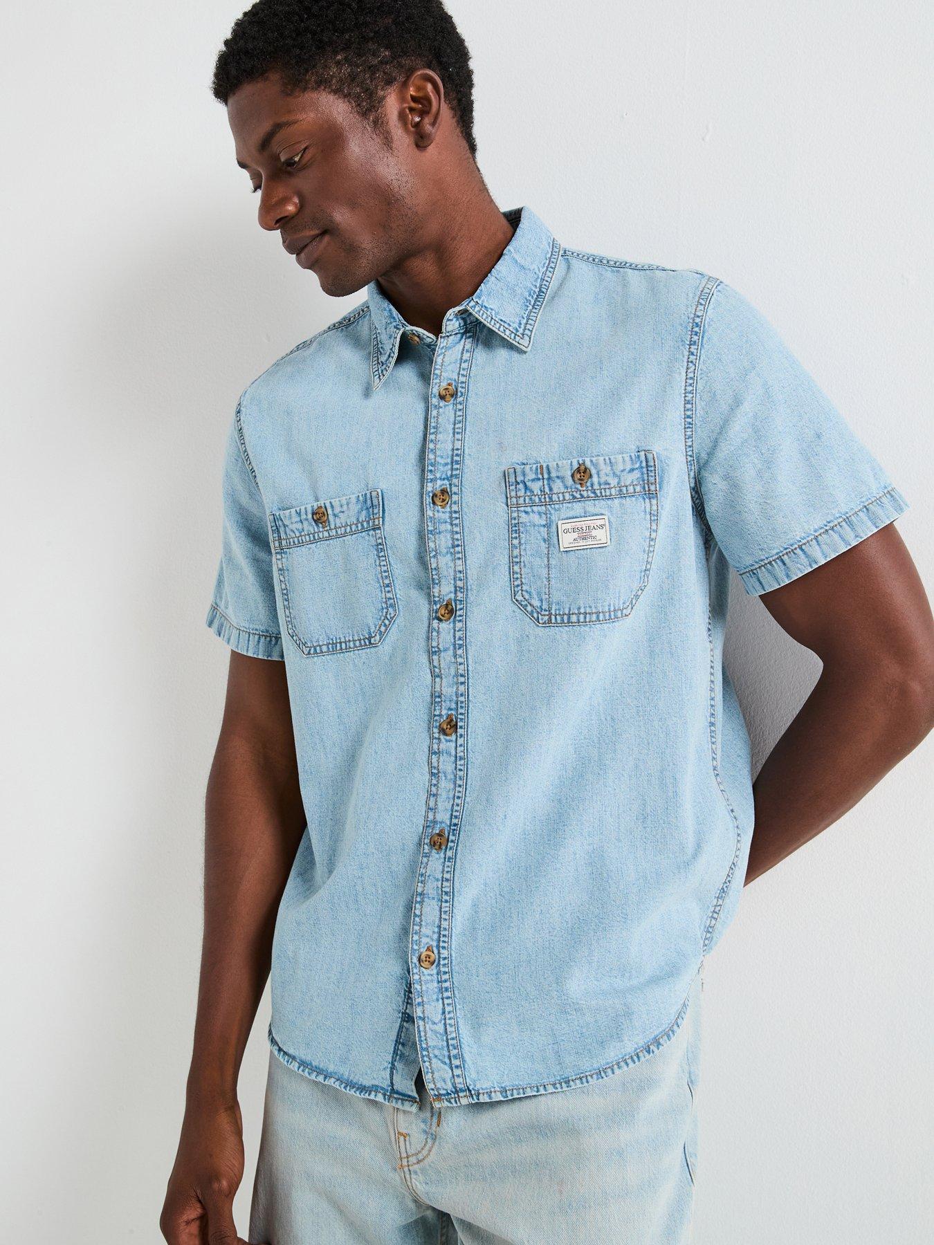 undefined Regular Short Sleeve Denim Shirt- Light Blue