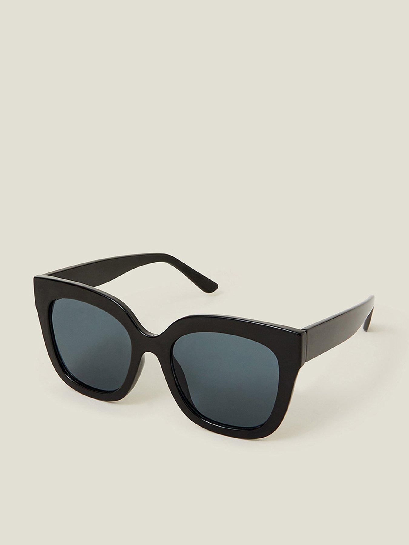 Image 1 of 3 of Accessorize Chunky Solid Black Oversized Sunglasses - Black