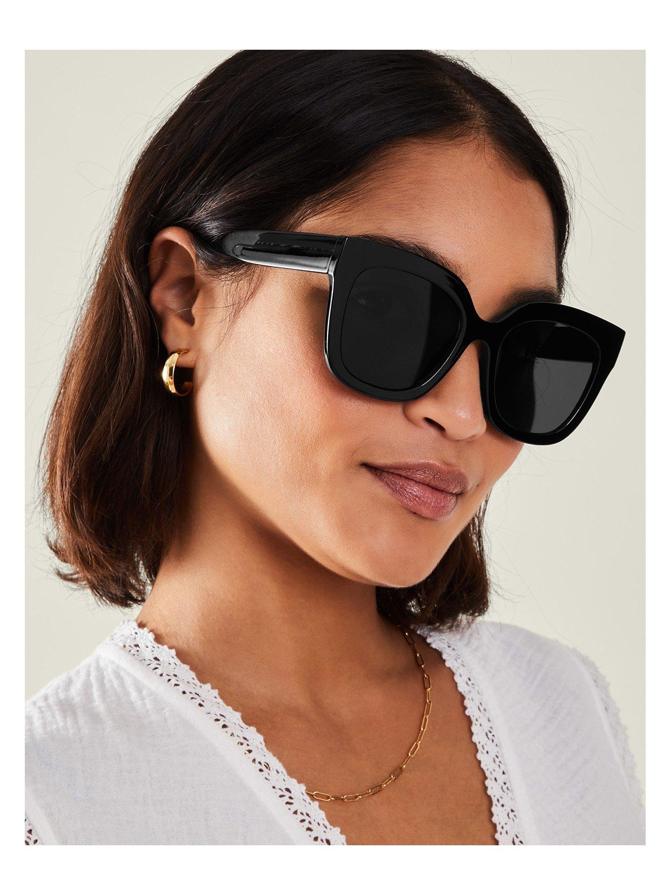 Image 2 of 3 of Accessorize Chunky Solid Black Oversized Sunglasses - Black