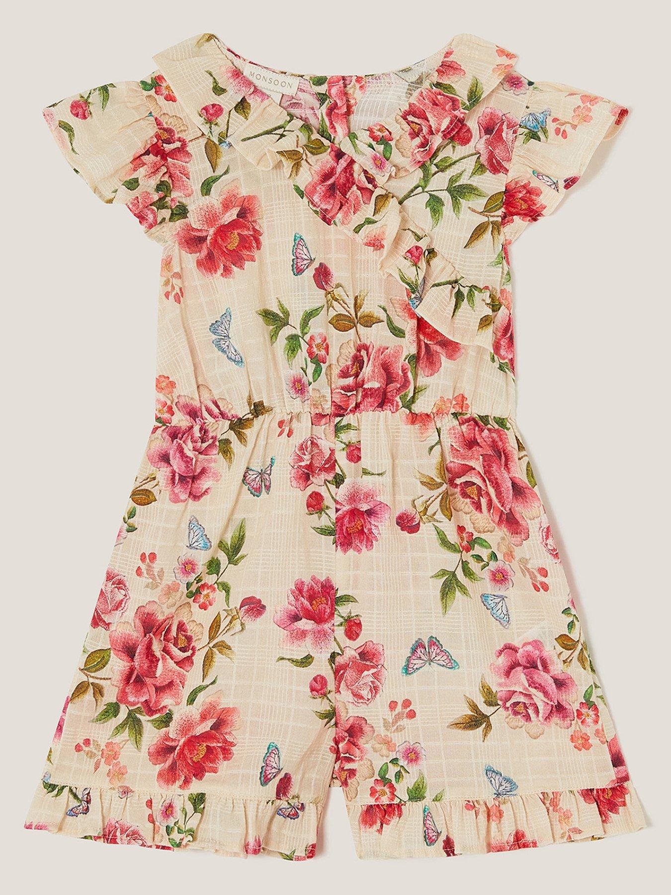 Image 1 of 3 of Monsoon Baby Girls Artisan Rose Romper - Ivory