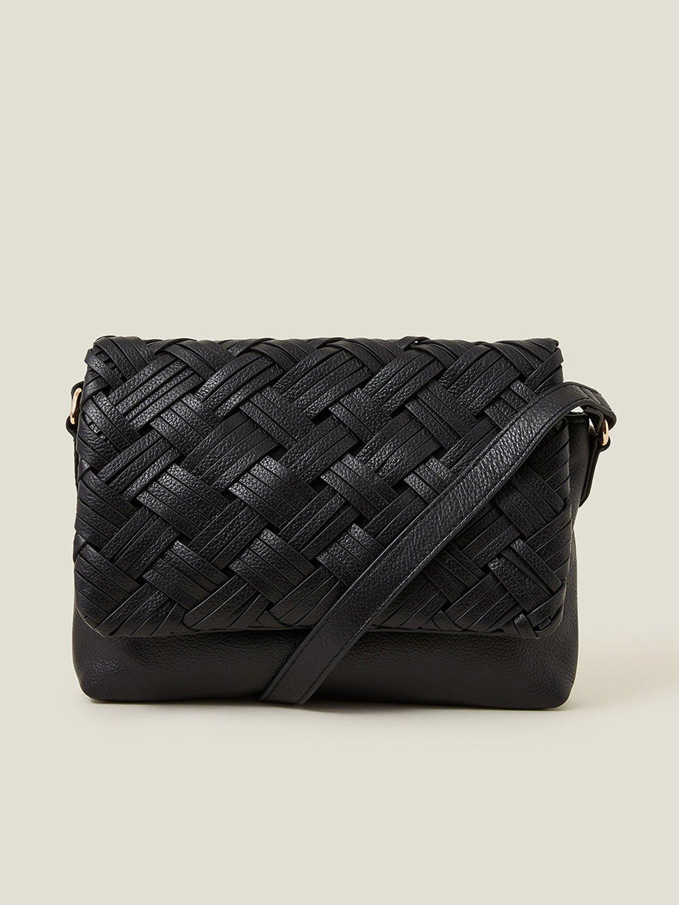 undefined Leather Weave Cross Body Bag - Black