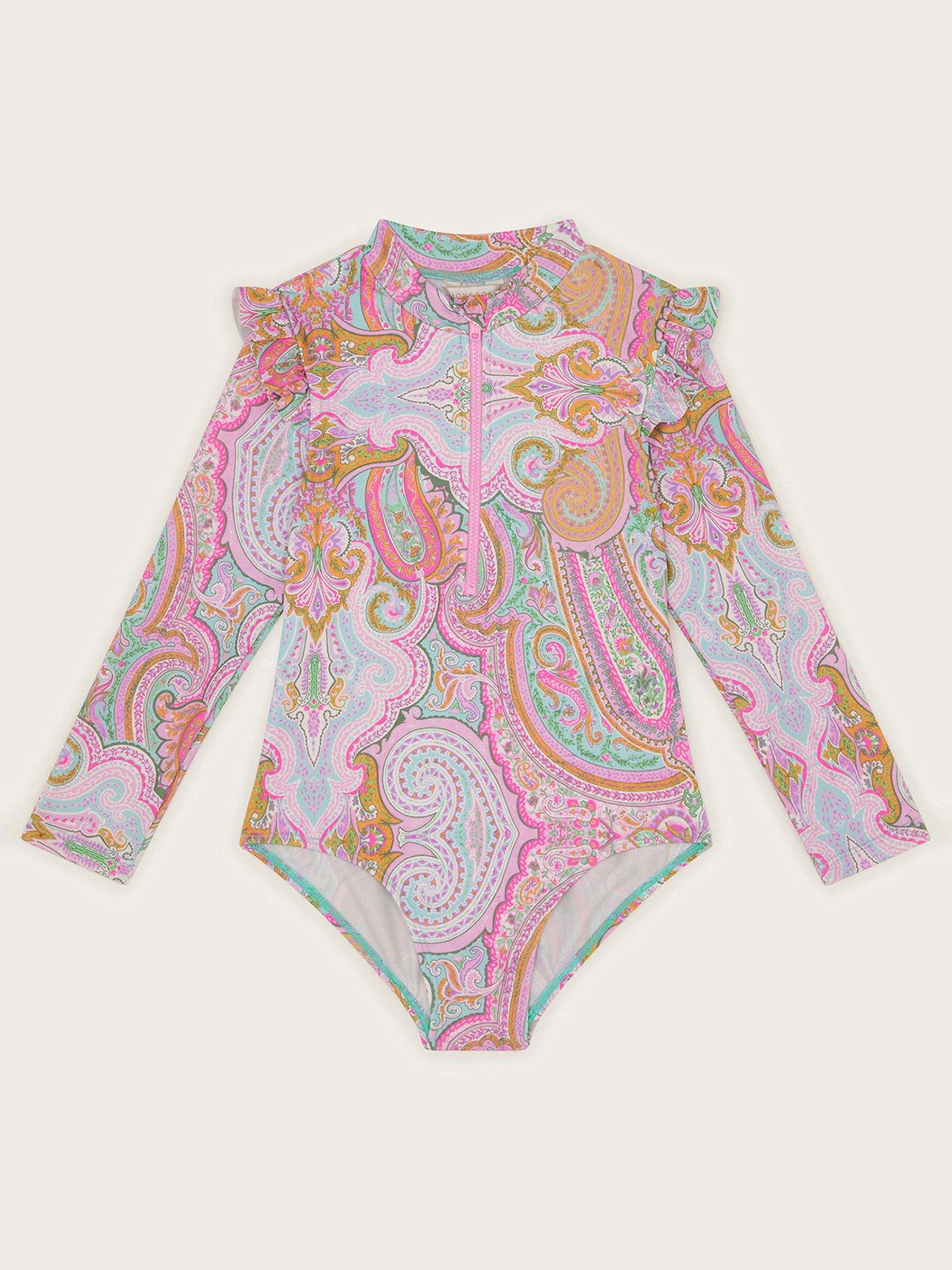 undefined Girls Paisley Upf Long Sleeve Swimsuit - Blue