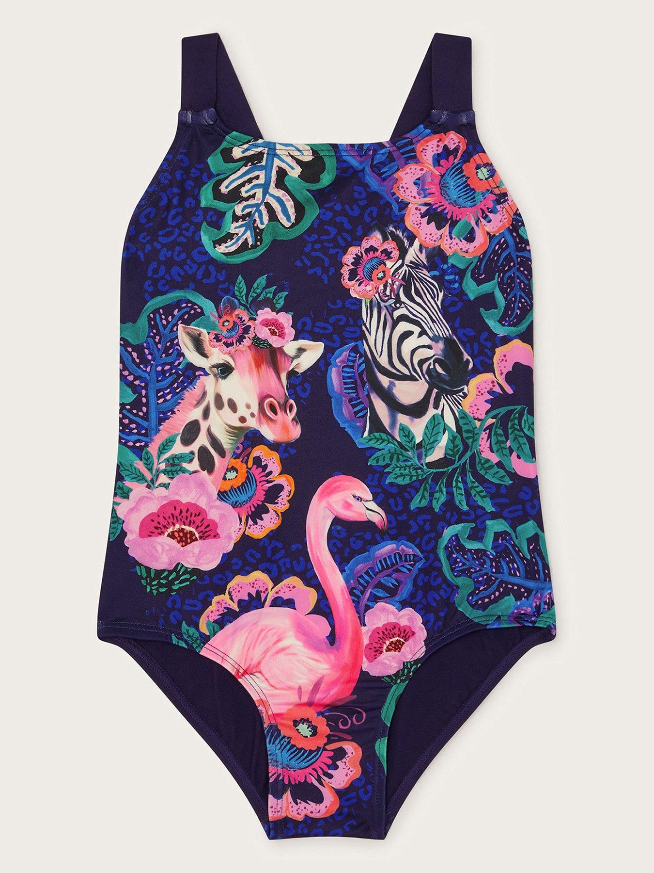 undefined Girls All Over Wild Animal Swimsuit - Navy