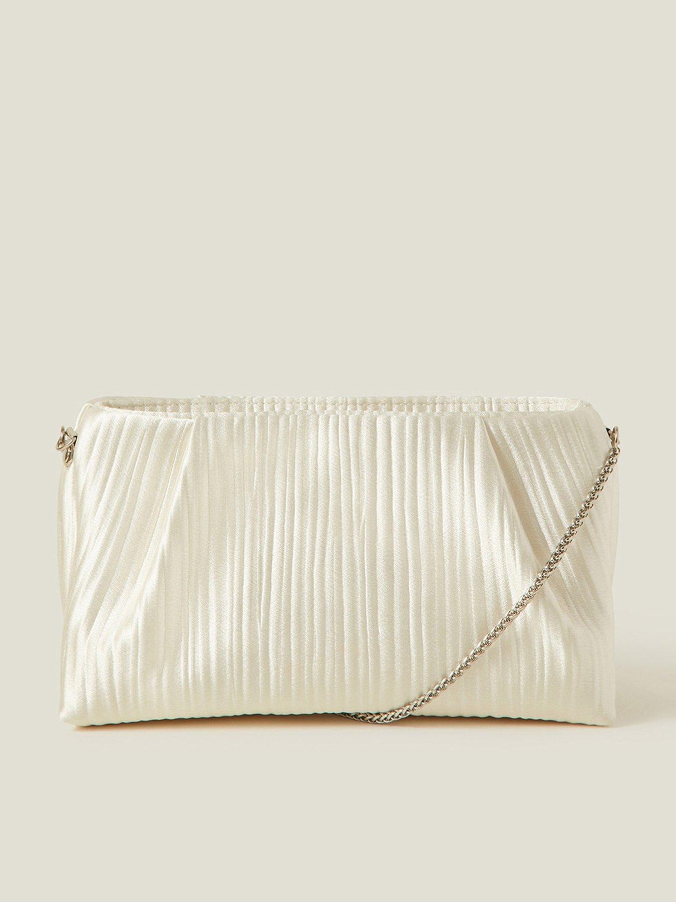Image 1 of 5 of Accessorize Bridal Satin Pleated Clutch - Ivory