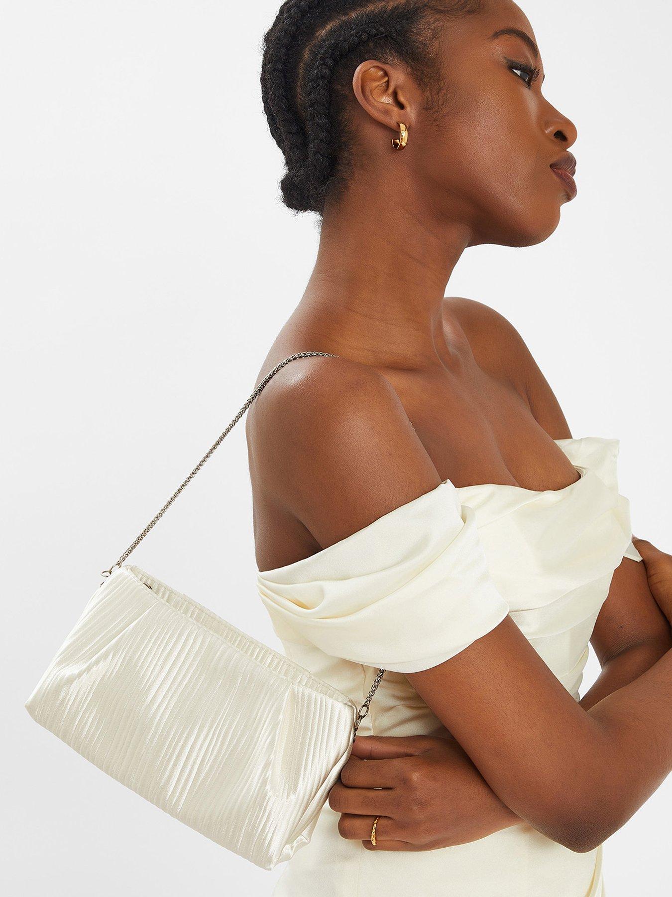Image 2 of 5 of Accessorize Bridal Satin Pleated Clutch - Ivory
