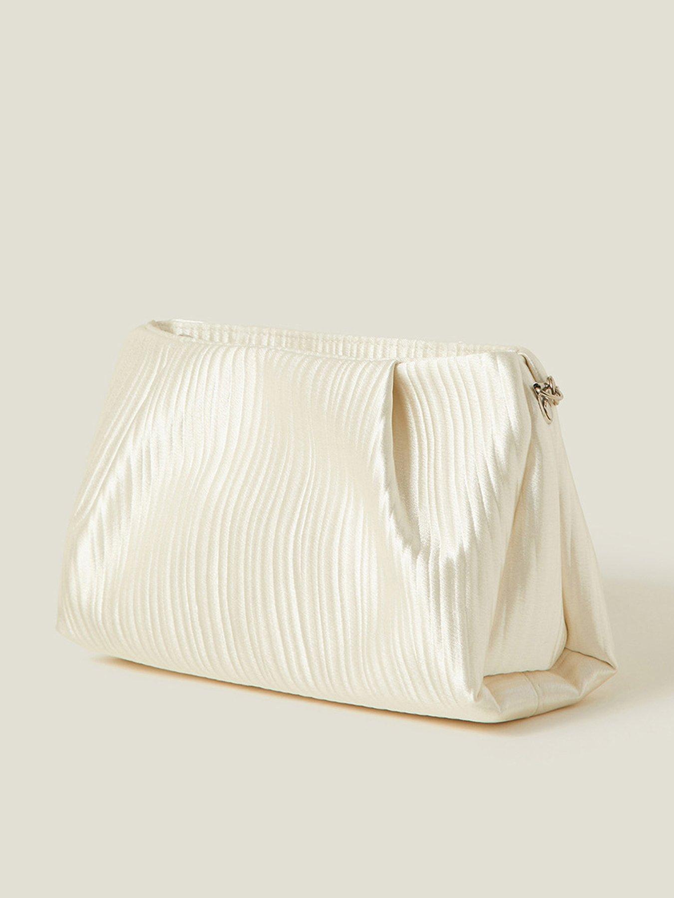 Image 3 of 5 of Accessorize Bridal Satin Pleated Clutch - Ivory