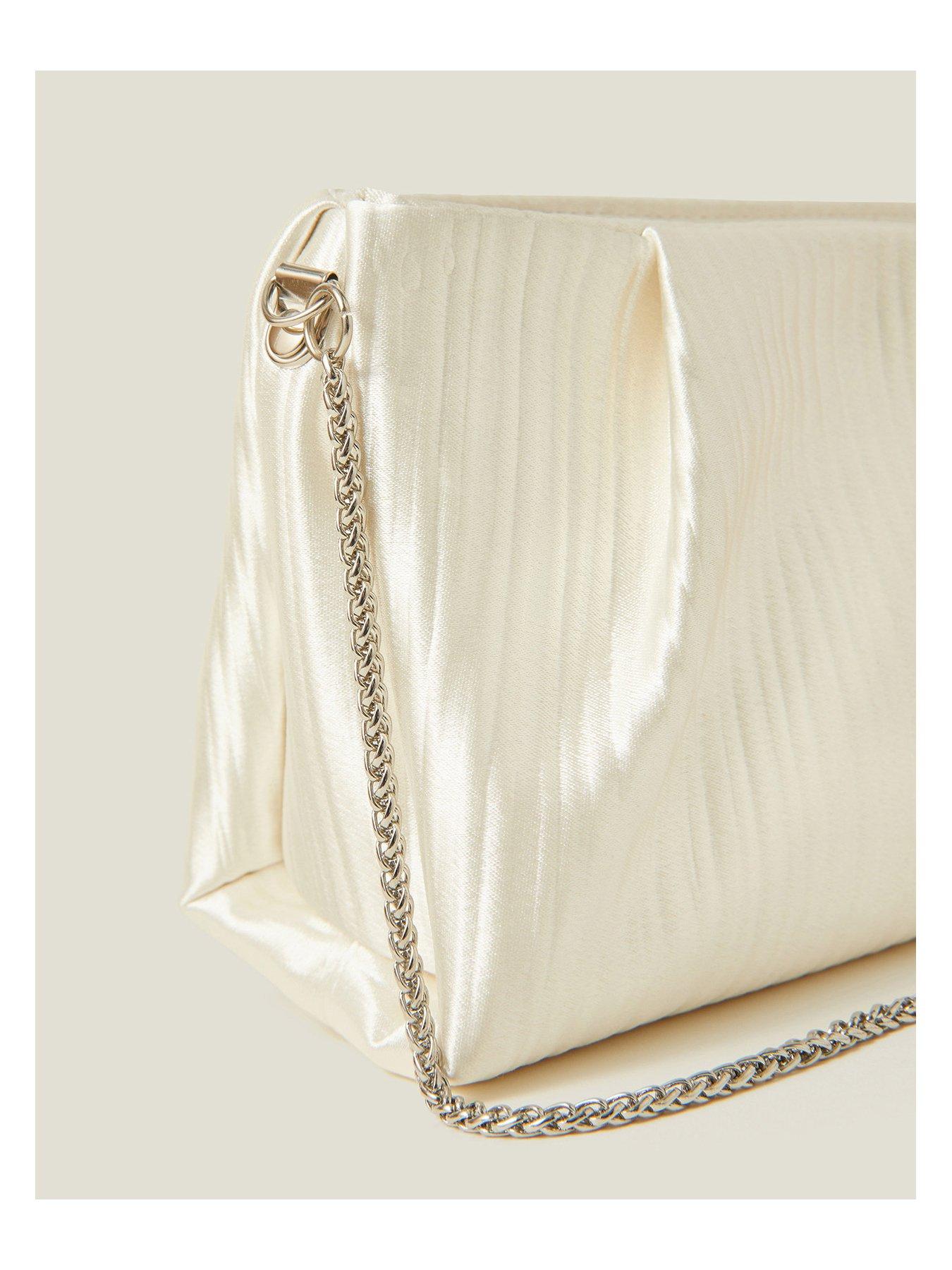 Image 4 of 5 of Accessorize Bridal Satin Pleated Clutch - Ivory