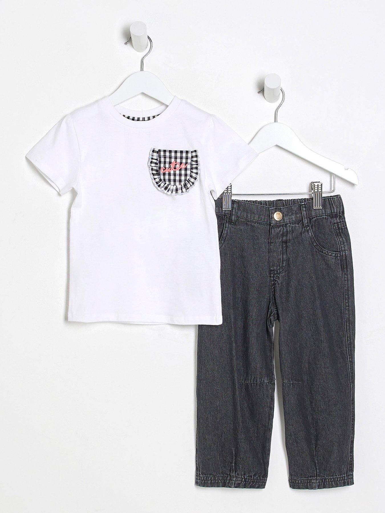 undefined Mini Girls Gingham Cutie Jean Outfit Set - Black