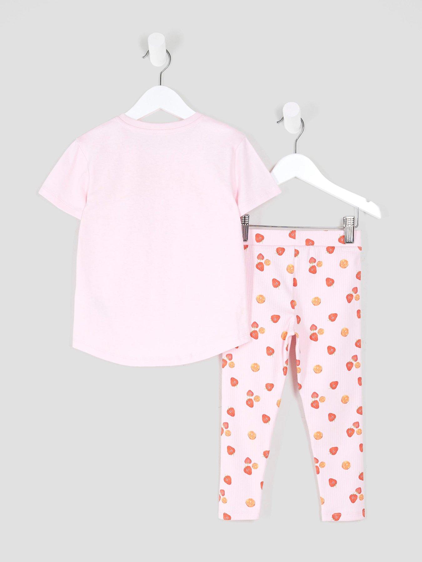 Image 2 of 4 of River Island Mini Girls Orange Print T-Shirt &amp; Leggings Set - Pink